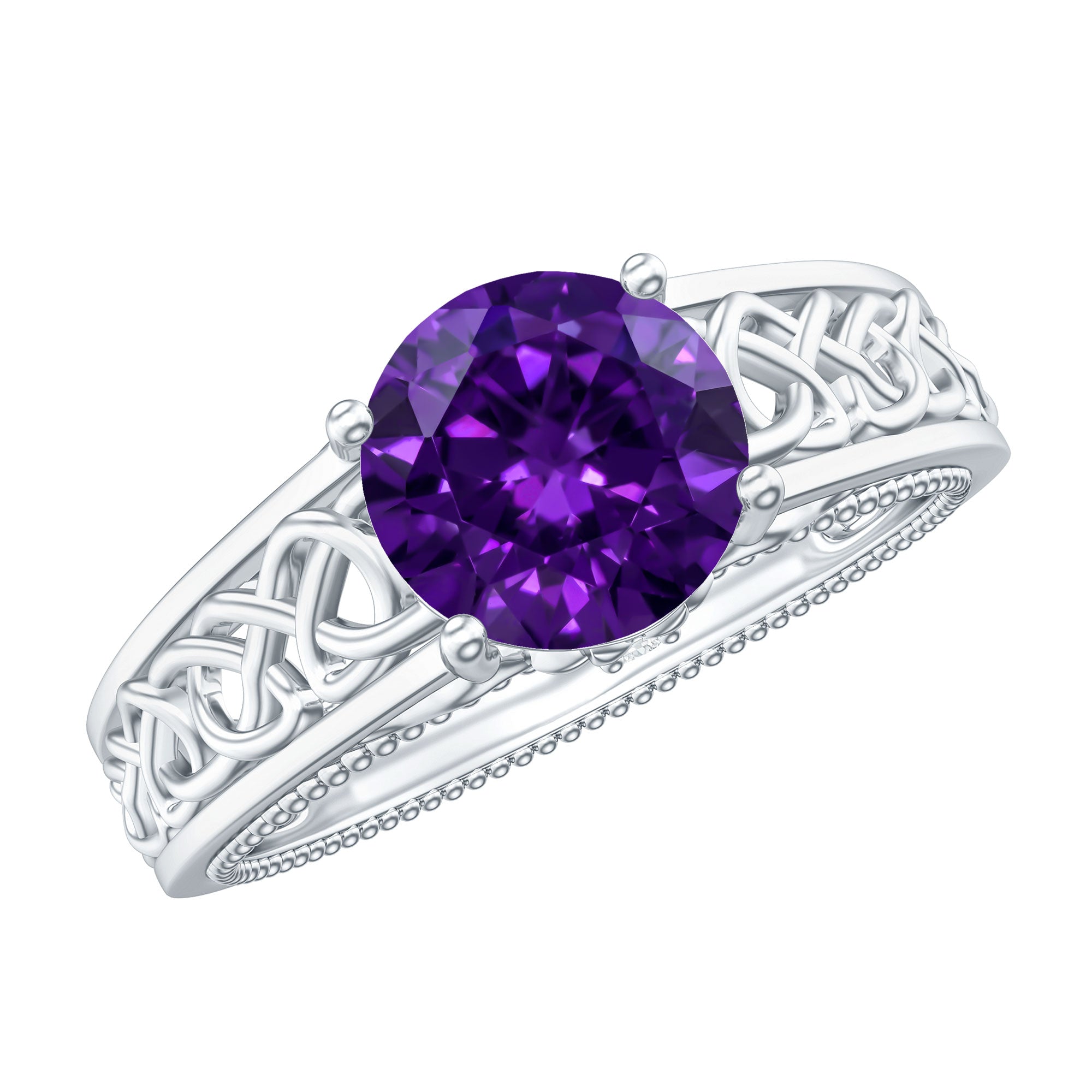 Vintage Looking 1.2 Carat Amethyst Celtic Engagement Ring with Surprise Diamond AAA - Rosec Jewels