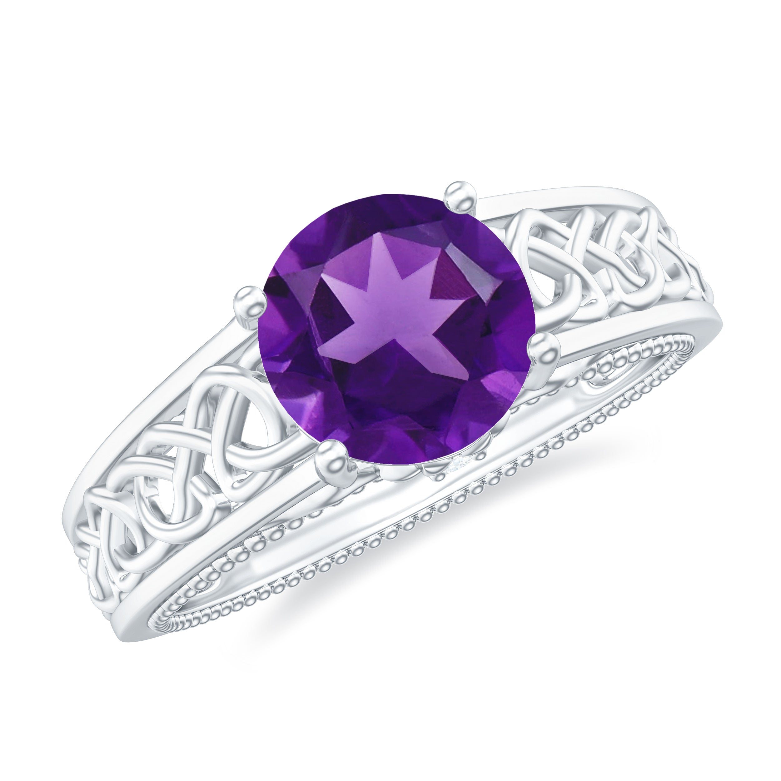 1.25 CT Amethyst Celtic Solitaire Band with Diamond