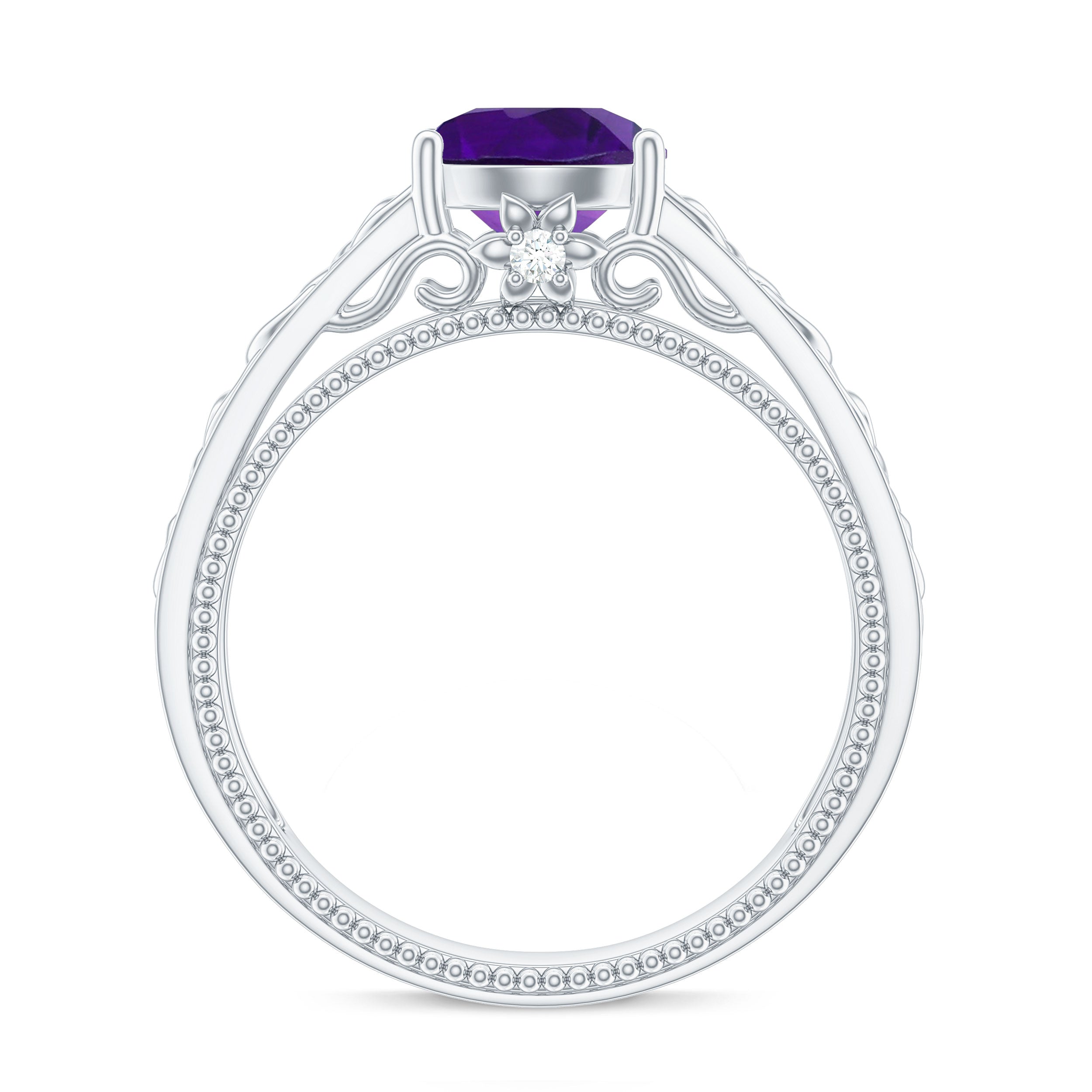 Vintage Looking 1.2 Carat Amethyst Celtic Engagement Ring with Surprise Diamond AAA - Rosec Jewels