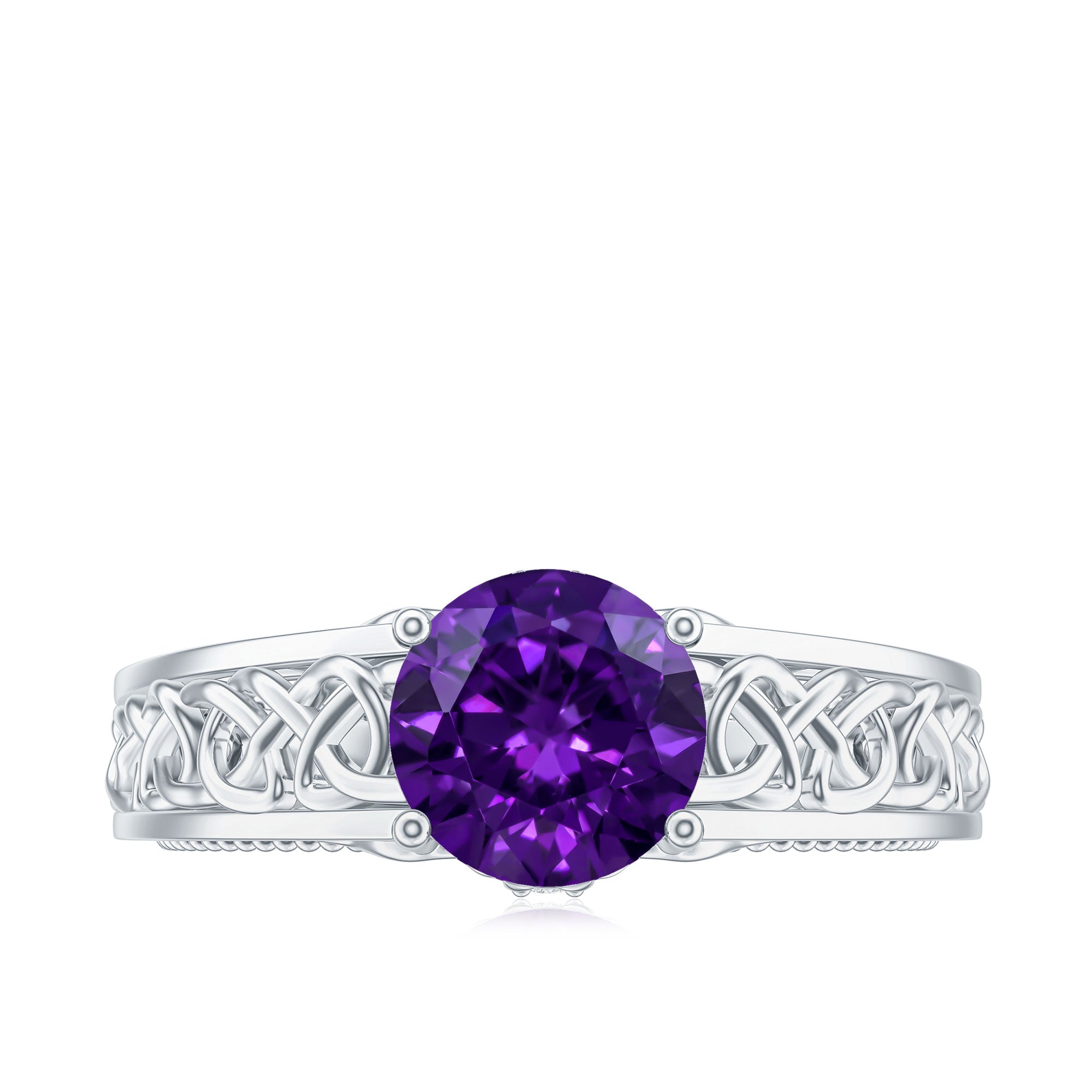 Vintage Looking 1.2 Carat Amethyst Celtic Engagement Ring with Surprise Diamond AAA - Rosec Jewels