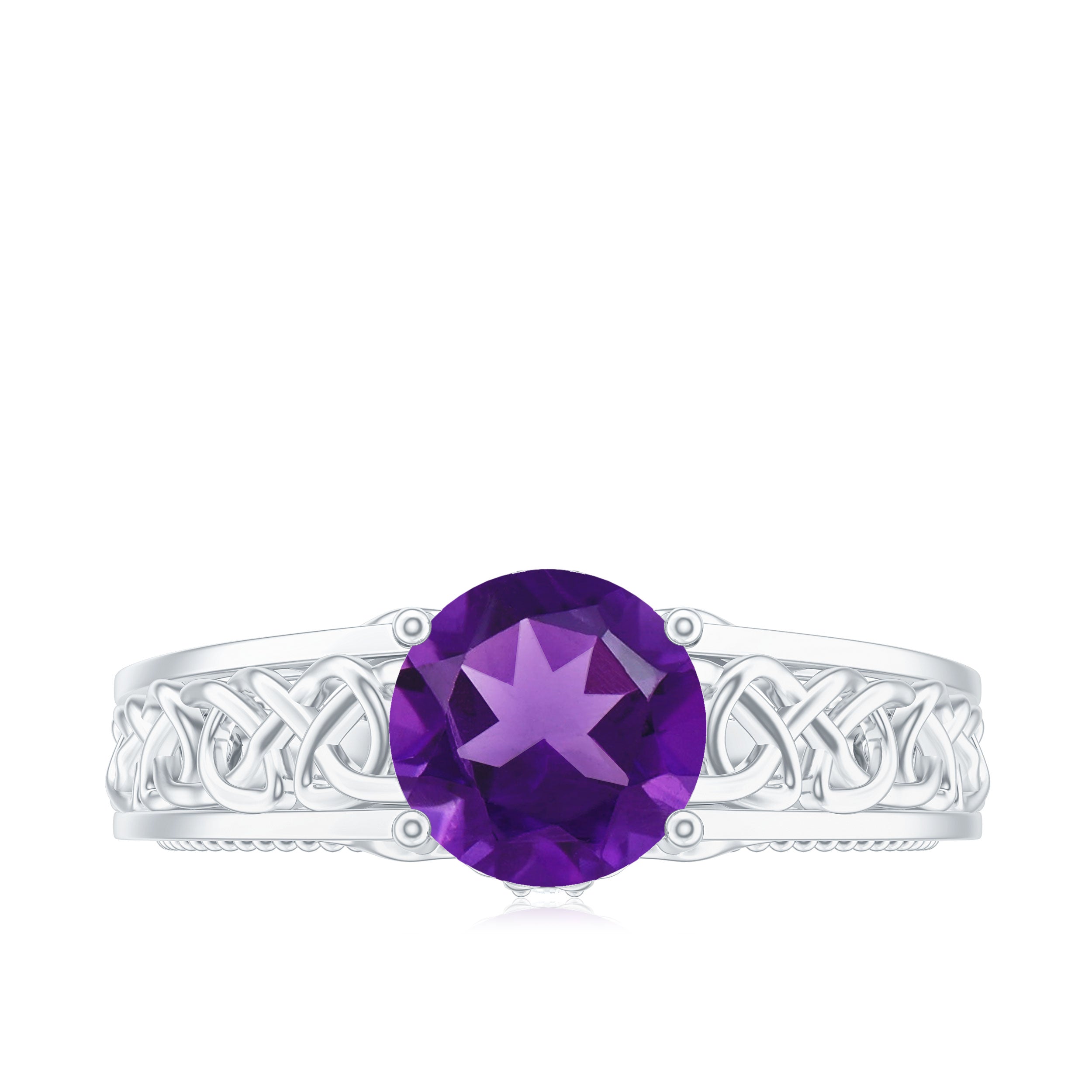 Vintage Looking 1.2 Carat Amethyst Celtic Engagement Ring with Surprise Diamond AAA - Rosec Jewels