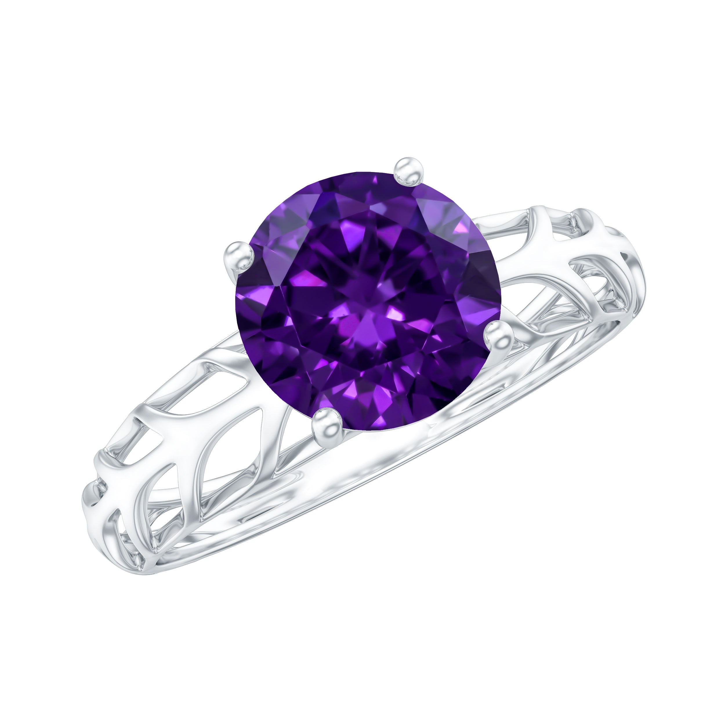 1.2 Carat Round Amethyst Solitaire Engagement Ring with Filigree Details AAA - Rosec Jewels