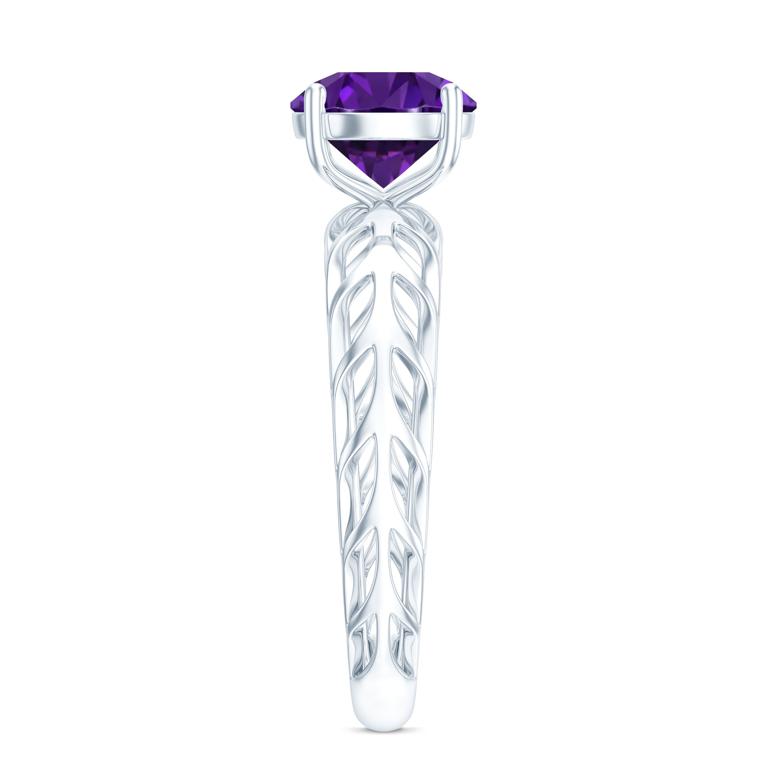 1.2 Carat Round Amethyst Solitaire Engagement Ring with Filigree Details AAA - Rosec Jewels