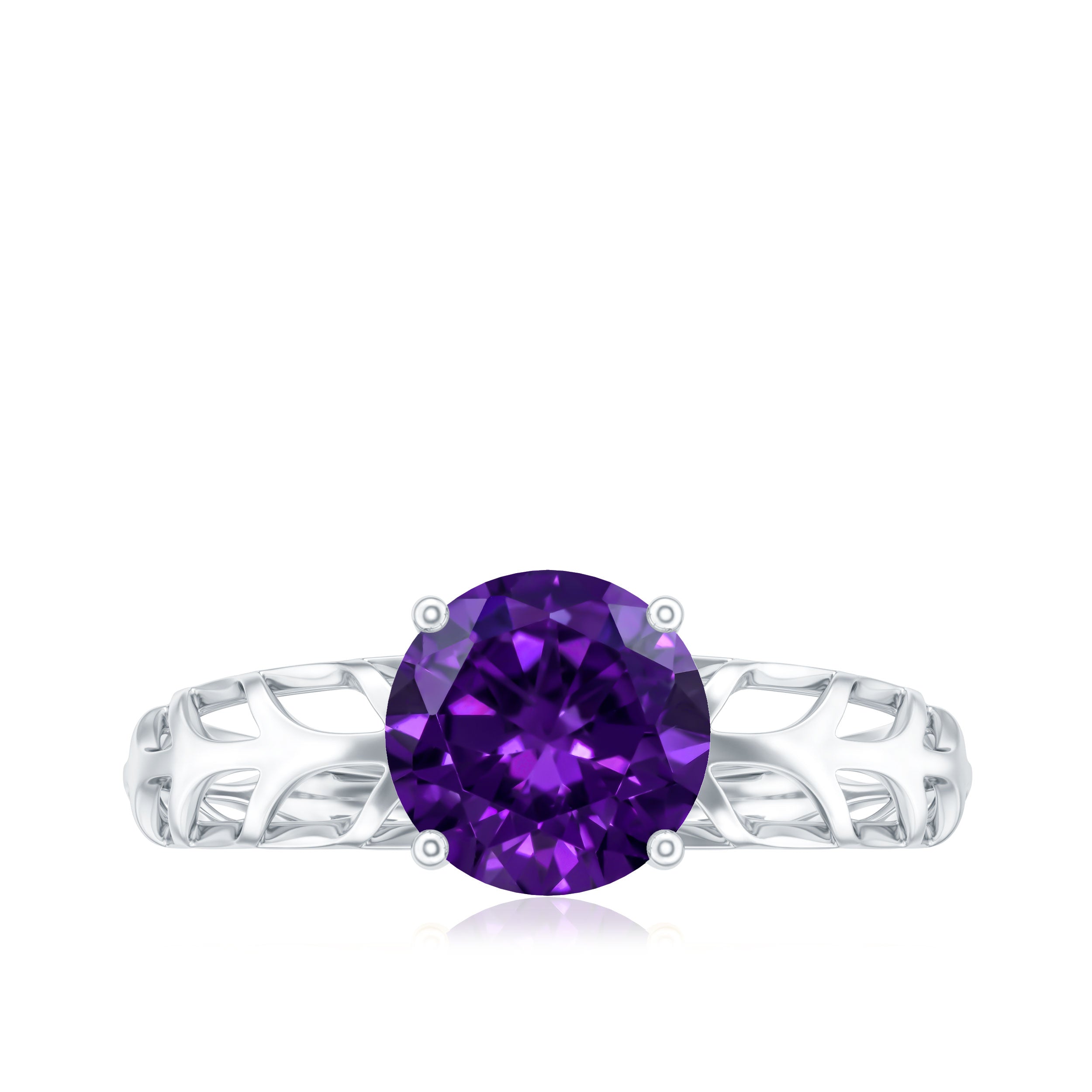 1.2 Carat Round Amethyst Solitaire Engagement Ring with Filigree Details AAA - Rosec Jewels