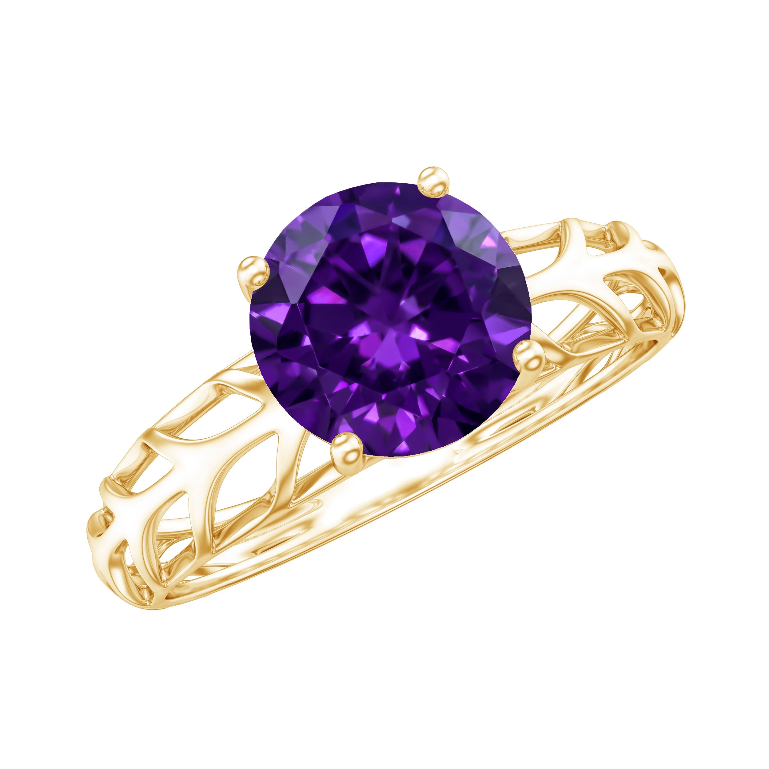 1.2 Carat Round Amethyst Solitaire Engagement Ring with Filigree Details AAA - Rosec Jewels