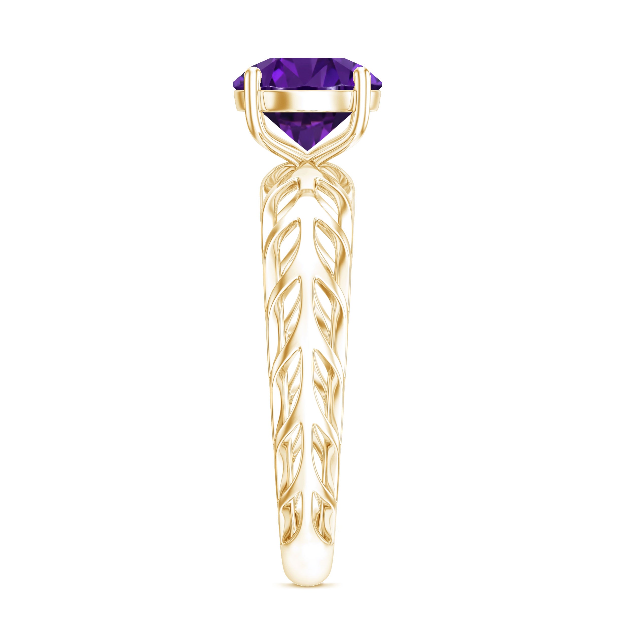 1.2 Carat Round Amethyst Solitaire Engagement Ring with Filigree Details AAA - Rosec Jewels