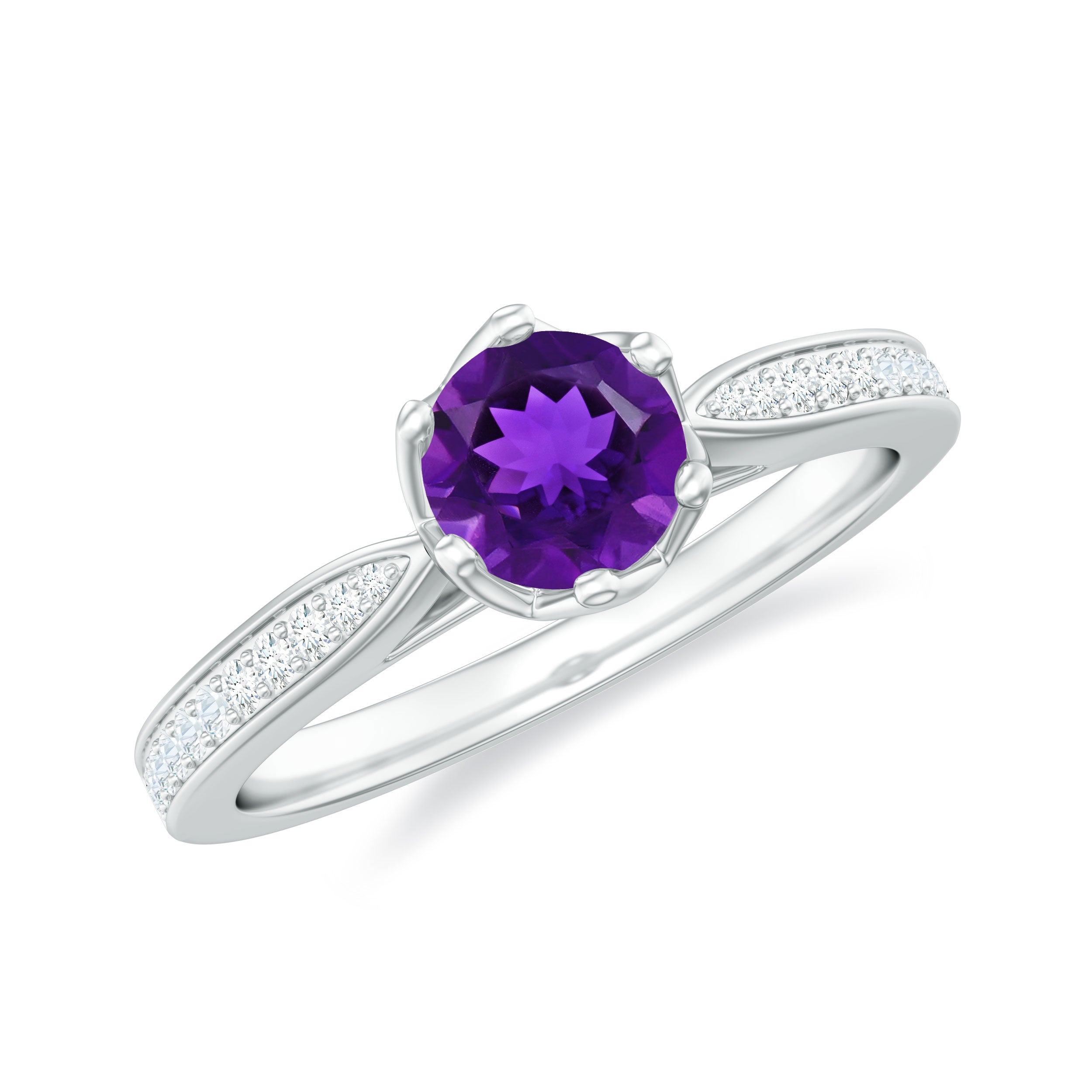 Minimal Amethyst Engagement Ring with Diamond AAA - Rosec Jewels