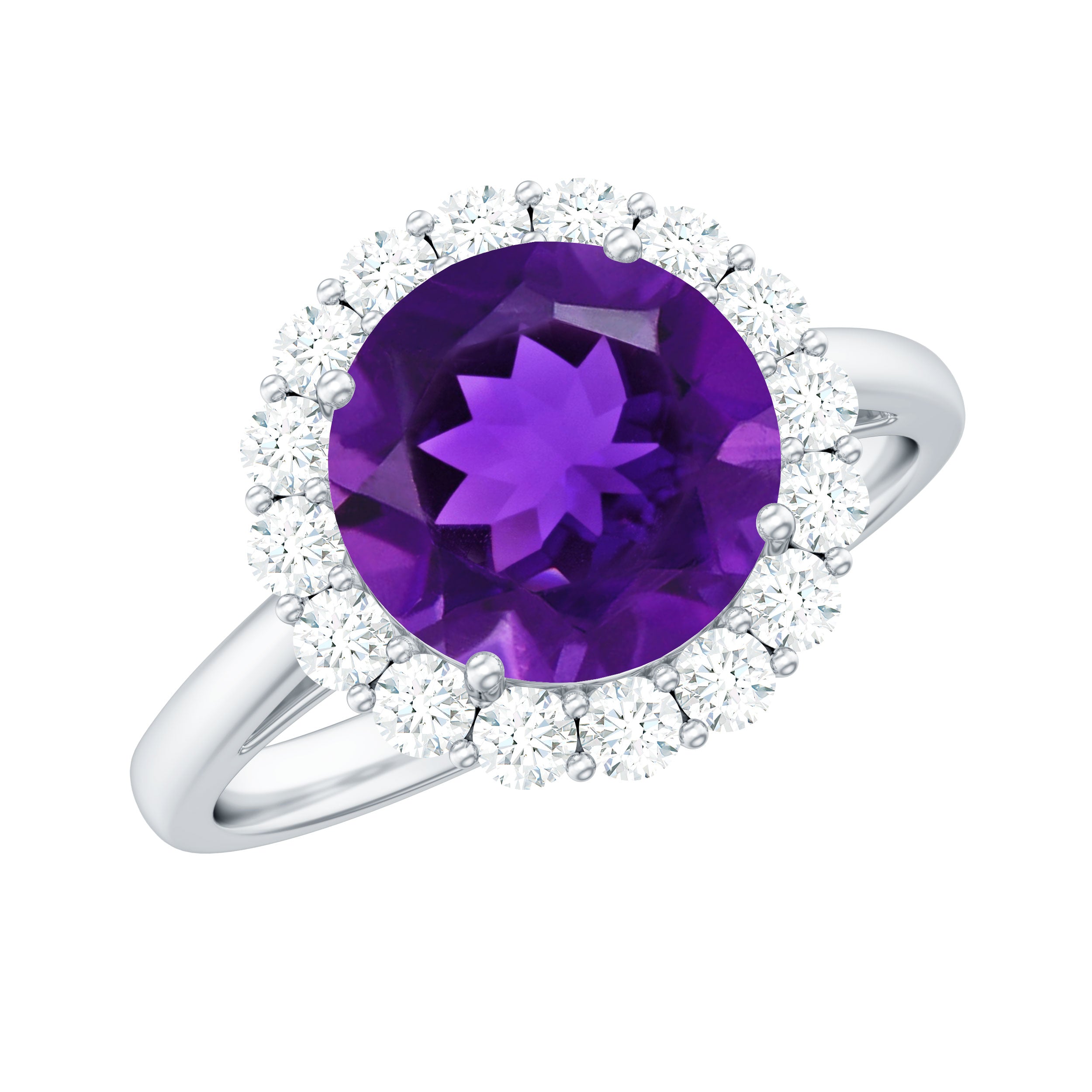 2.25 CT Amethyst Engagement Ring with Moissanite Halo
