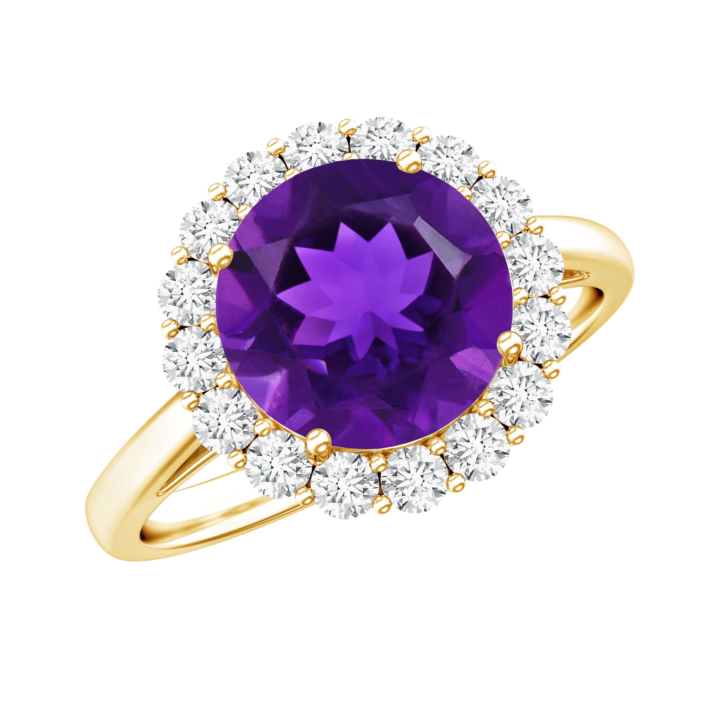 Certified Natural 2 Carat Amethyst Engagement Ring with Moissanite Halo AAA - Rosec Jewels