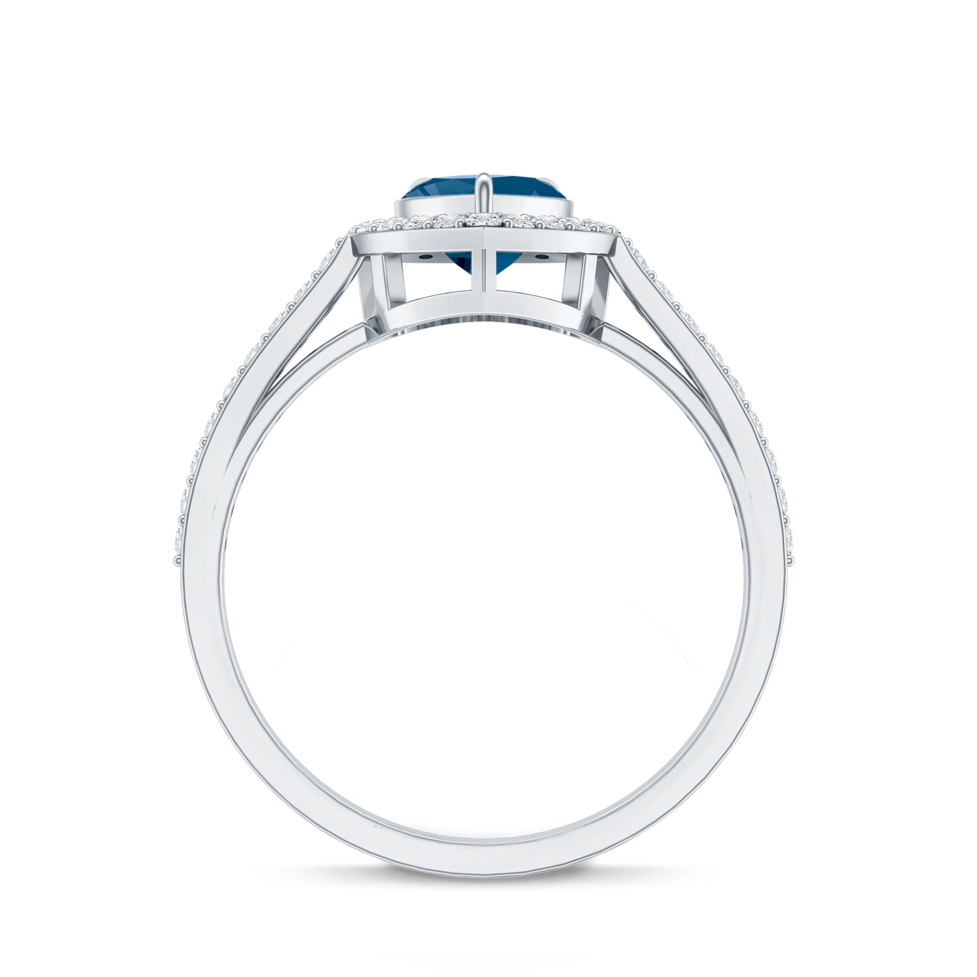 Heart Shaped London Blue Topaz Engagement Ring with Diamond Halo AAA - Rosec Jewels