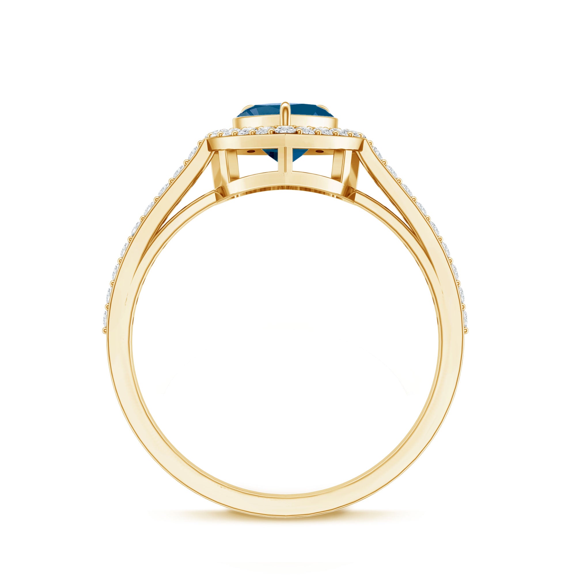Heart Shaped London Blue Topaz Engagement Ring with Diamond Halo AAA - Rosec Jewels