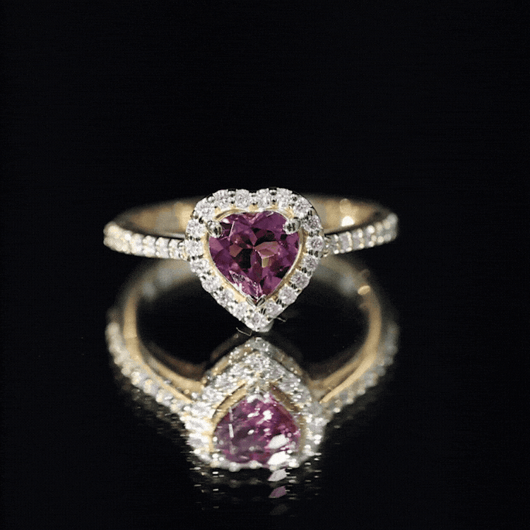 Heart Shape Pink Tourmaline Engagement Ring with Diamond Halo AAA - Rosec Jewels