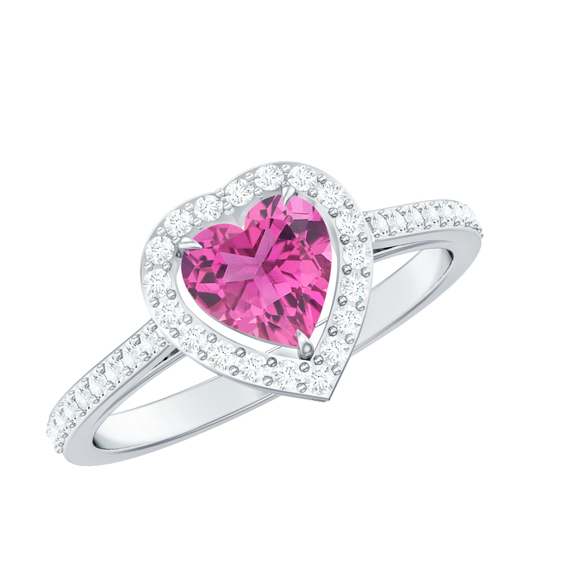 1.50 CT Heart Shape Pink Tourmaline Engagement Ring with Diamond Accent