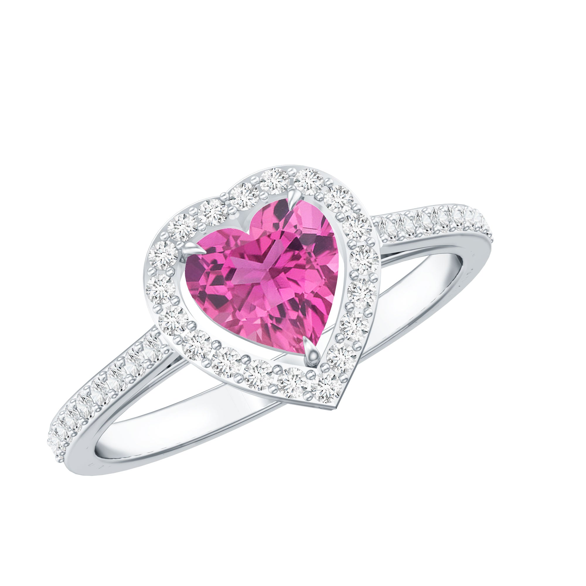 Heart Shape Pink Tourmaline Engagement Ring with Diamond Halo AAA - Rosec Jewels