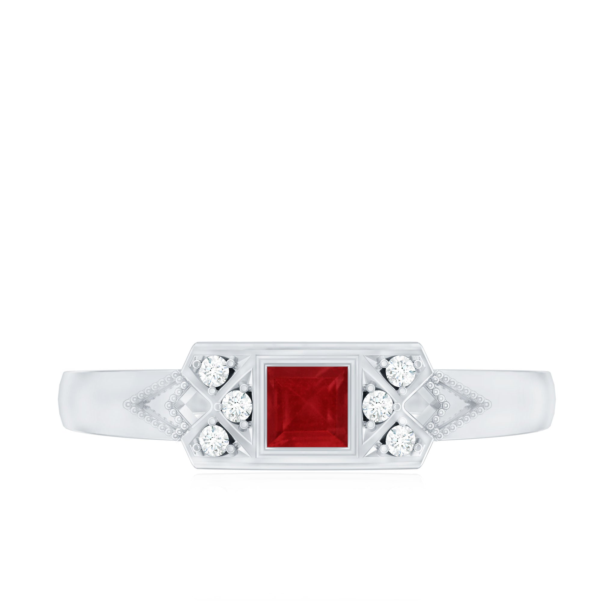 Art Deco Princess Cut Ruby Promise Ring with Diamond AAA - Rosec Jewels