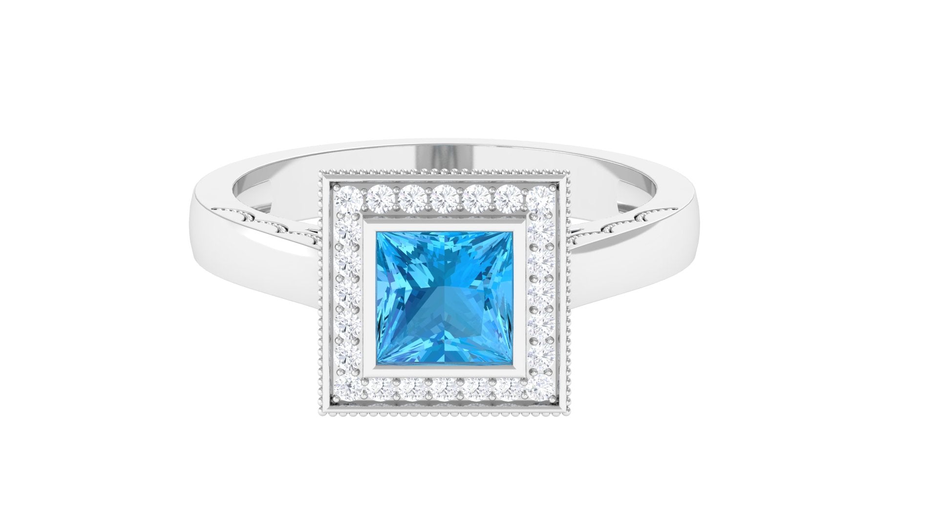 1.25 CT Swiss Blue Topaz Engagement Ring with Diamond for Her
