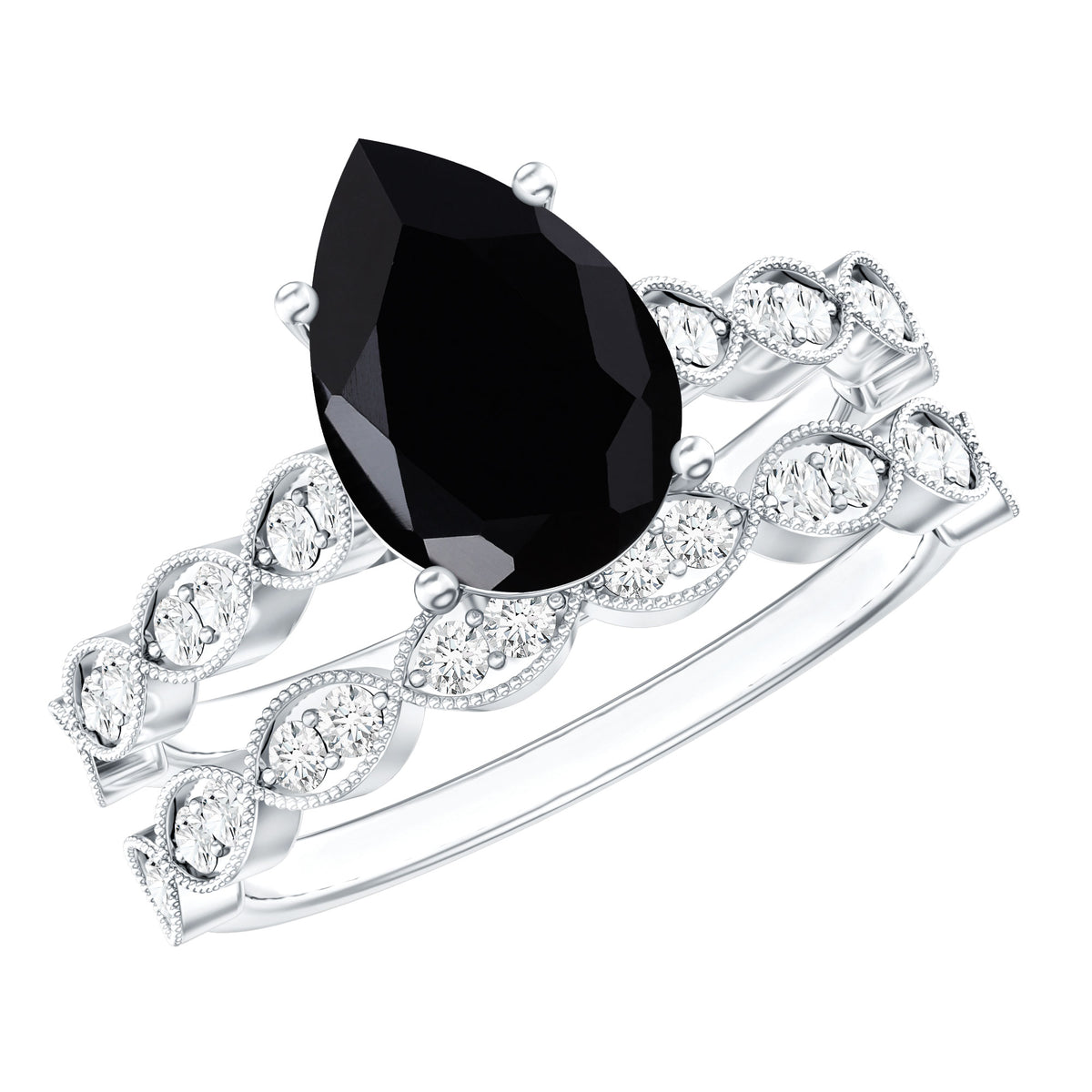 Certified 4.8 Carat Lab Grown Black Diamond Engagement Ring with Wedding Band AAAA ( Synthetic ) - Rosec Jewels