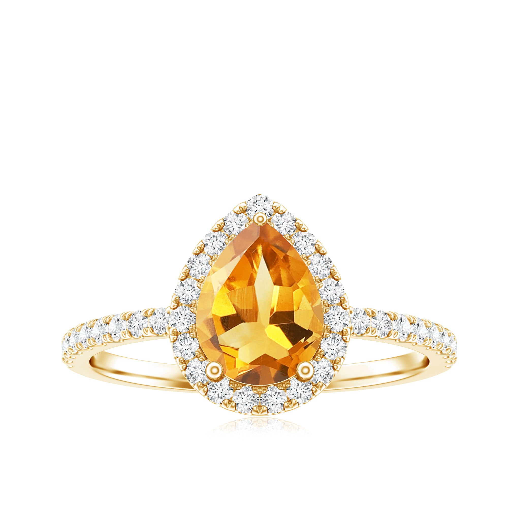Natural 6X8mm Pear Shape Citrine Engagement Ring with Diamond Halo AAA - Rosec Jewels
