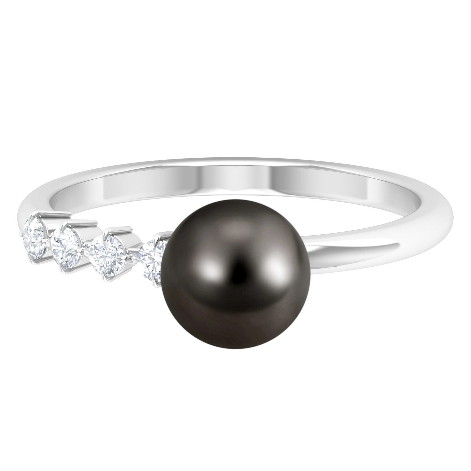 Designer Tahitian Pearl Solitaire Engagement Ring with Diamond AAA - Rosec Jewels