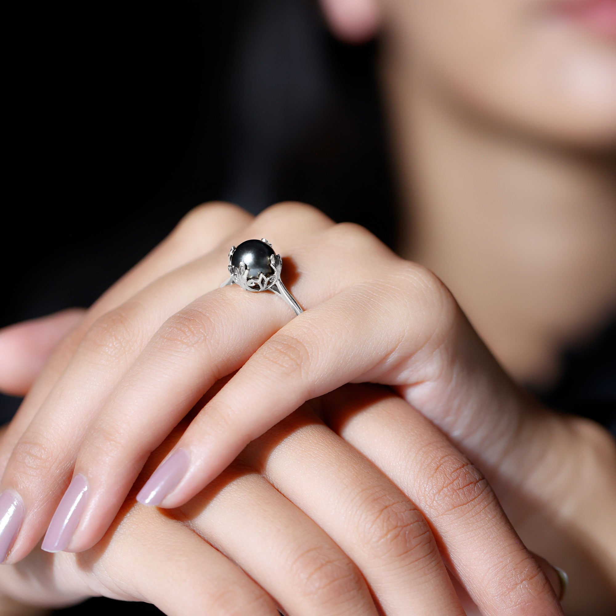 Rosec Jewels-Handpicked Genuine Black Tahitian Pearl Engagement Ring