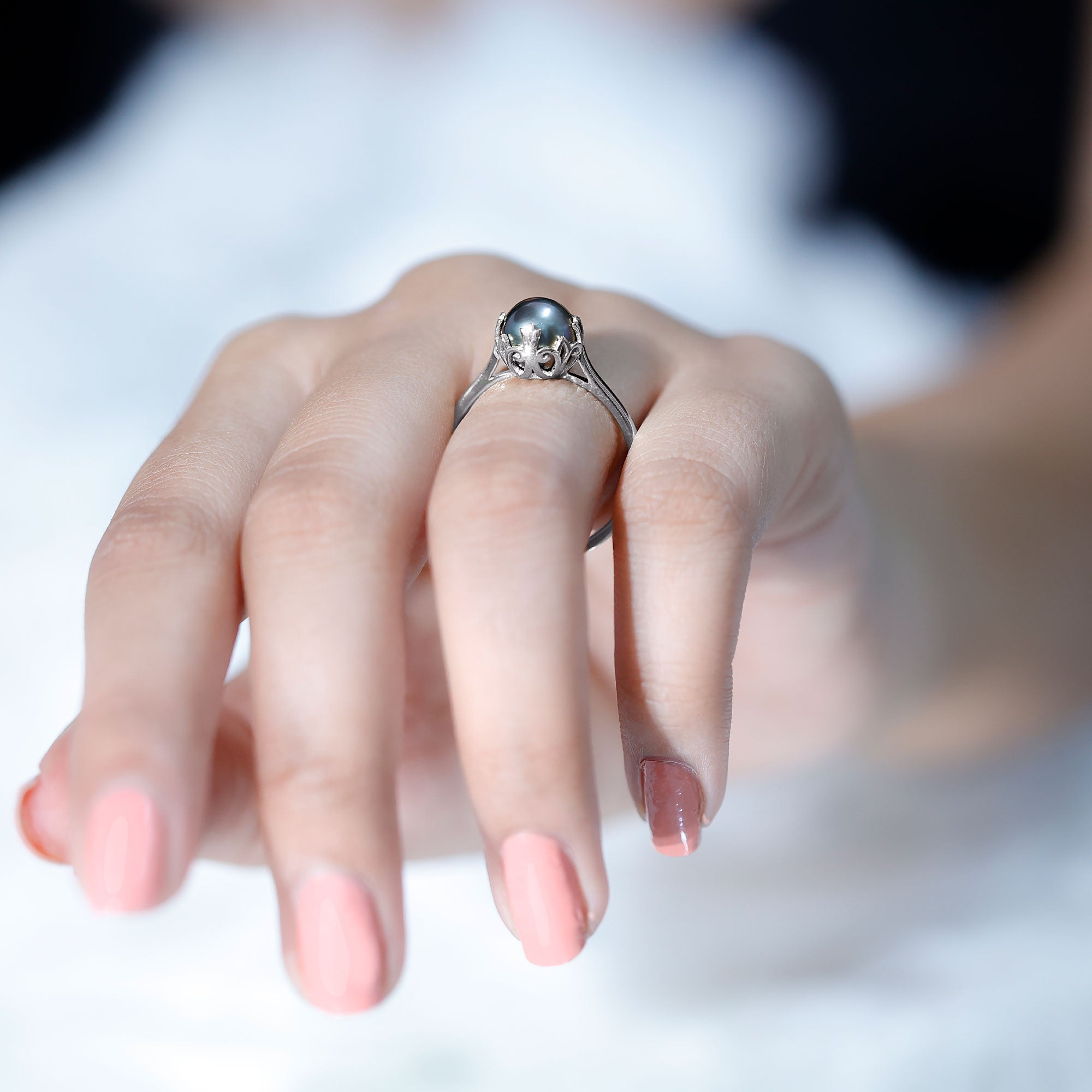 Rosec Jewels-Handpicked Genuine Black Tahitian Pearl Engagement Ring