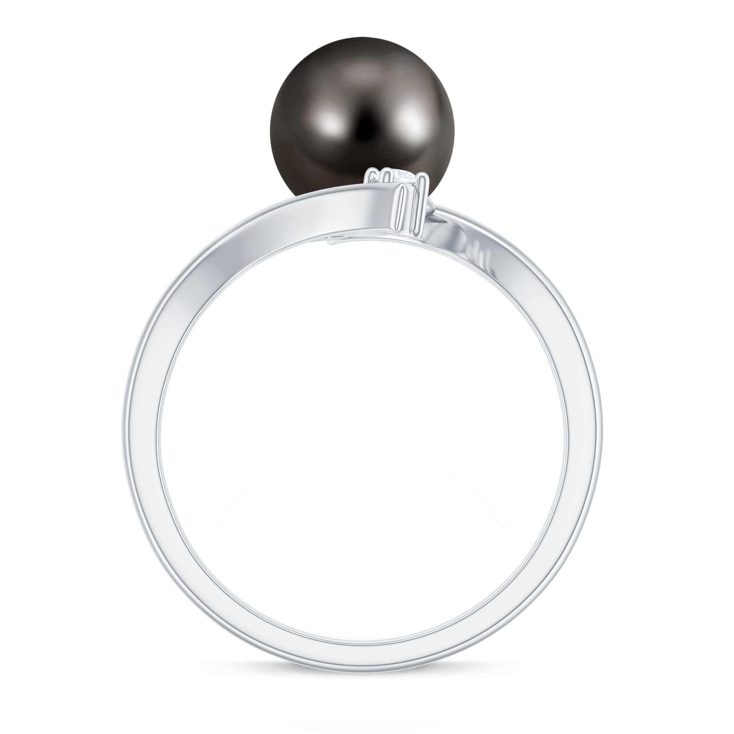 Rosec Jewels-Tahitian Black Pearl Bypass Engagement Ring with Diamond