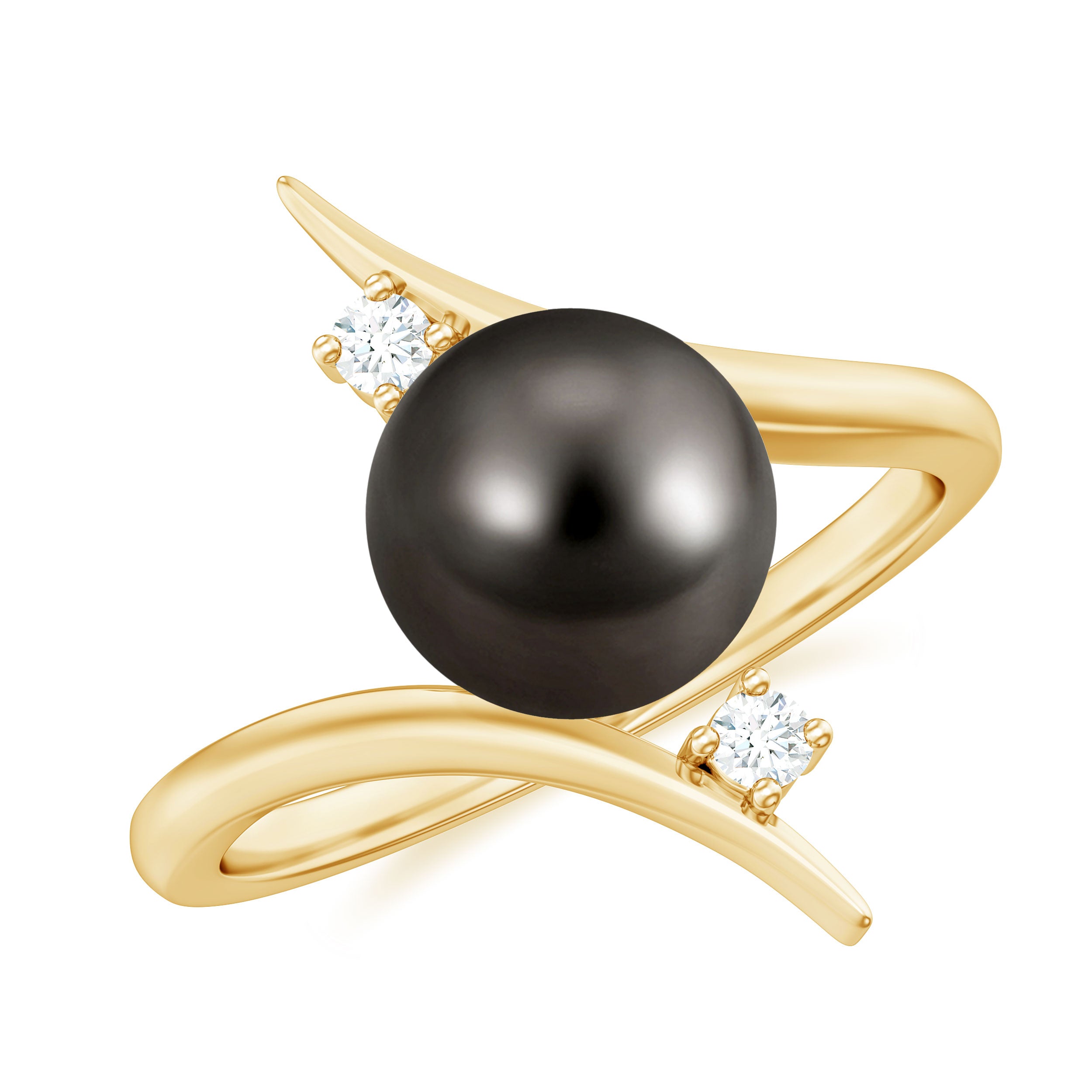 Rosec Jewels-Tahitian Black Pearl Bypass Engagement Ring with Diamond