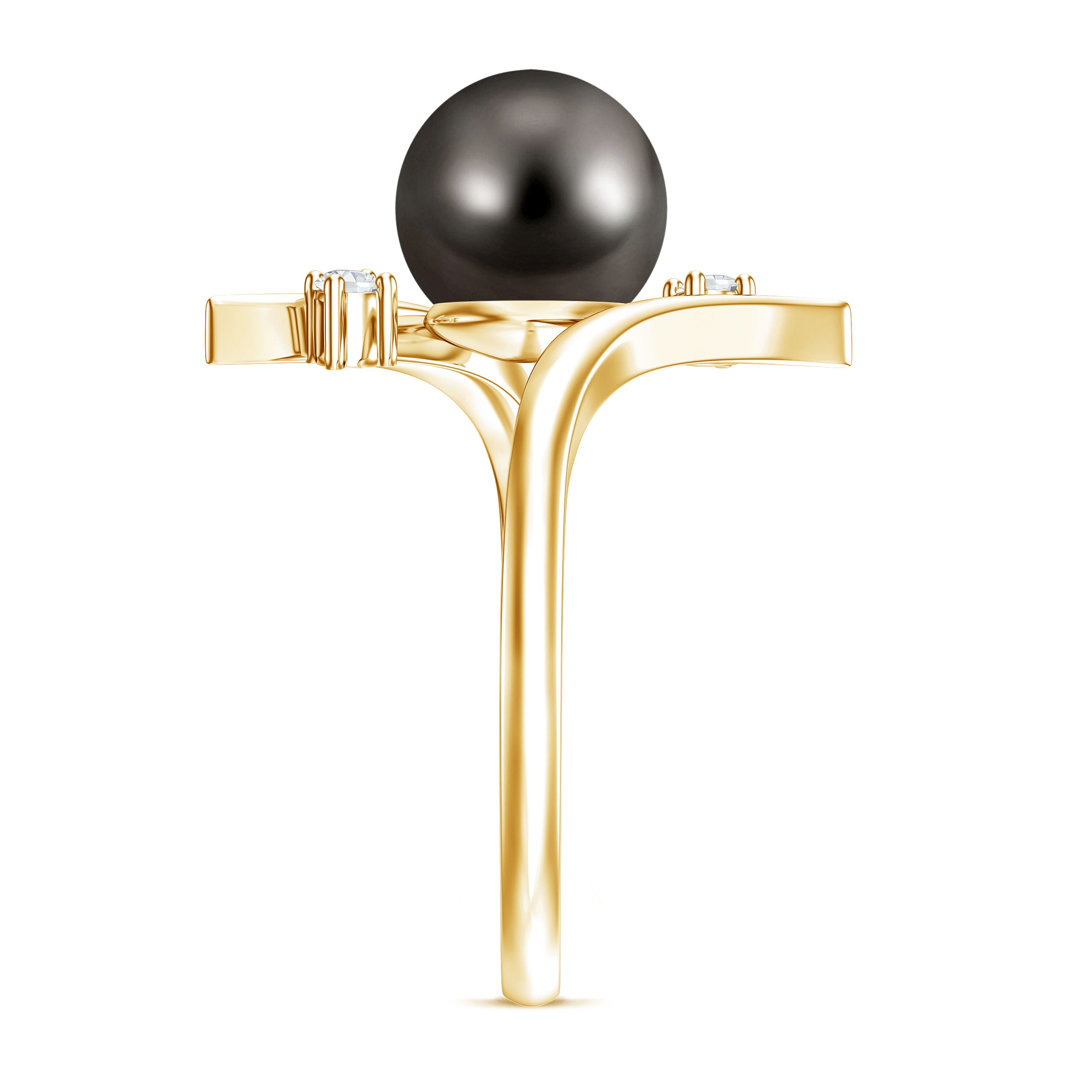 Tahitian Black Pearl Bypass Engagement Ring with Diamond AAA - Rosec Jewels