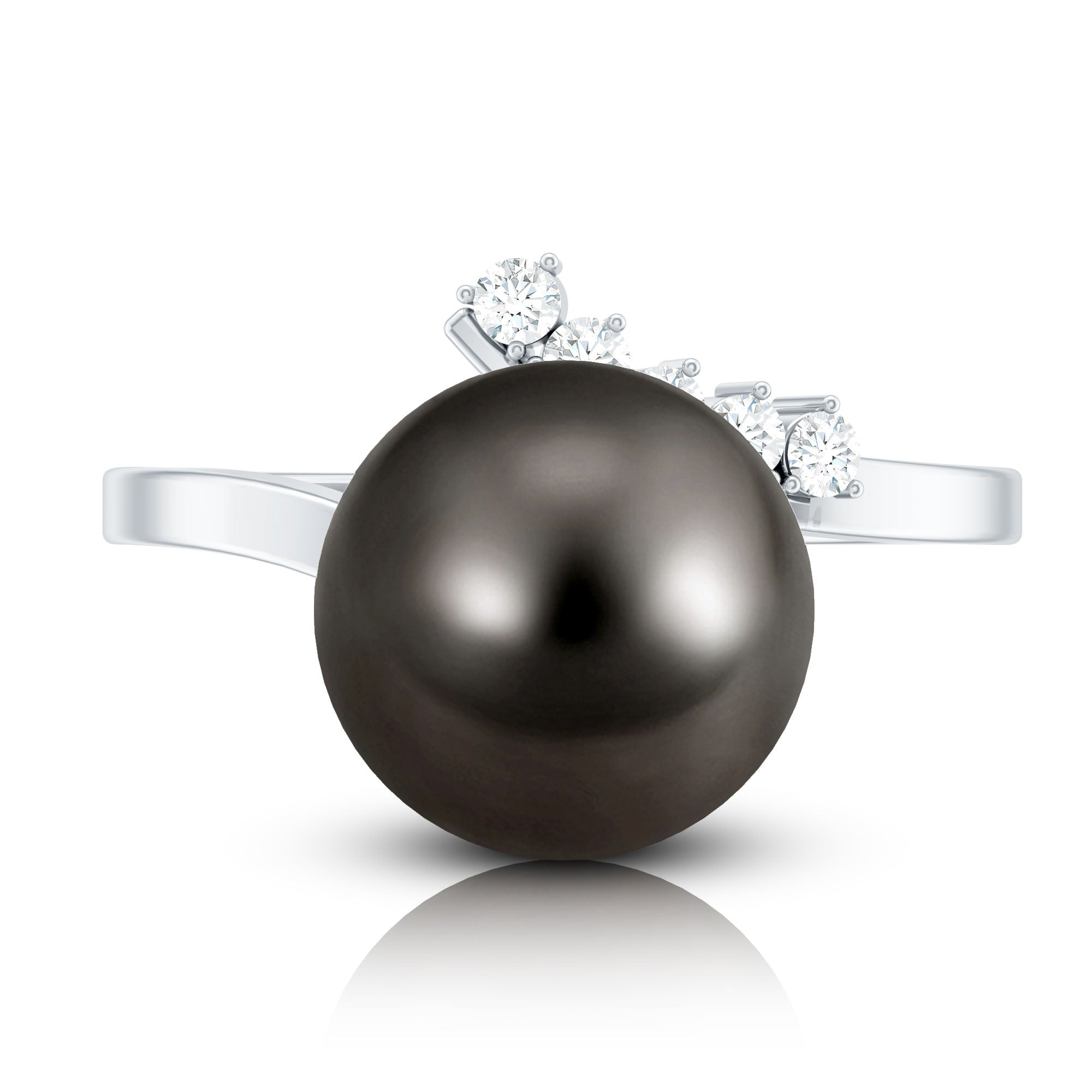 7.75 CT Designer Tahitian Pearl Solitaire Ring with Diamond AAA - Rosec Jewels