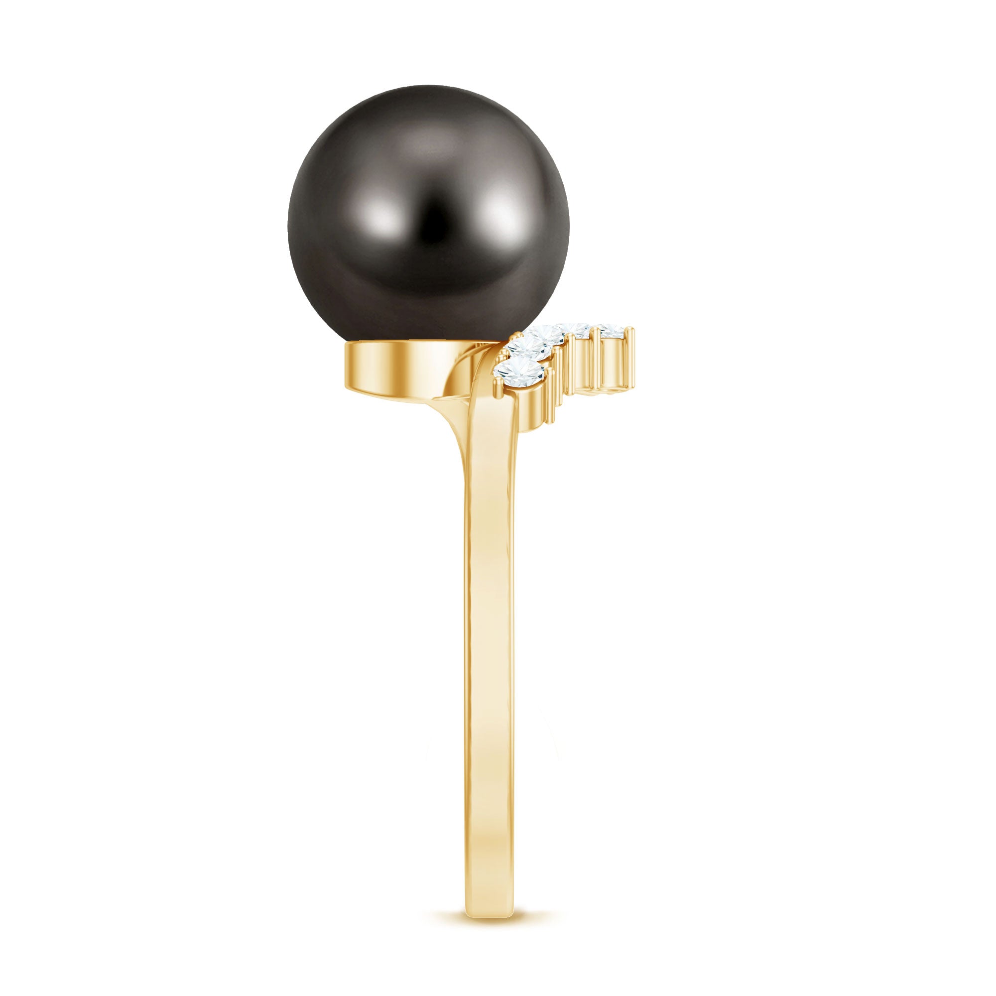 7.75 CT Designer Tahitian Pearl Solitaire Ring with Diamond AAA - Rosec Jewels