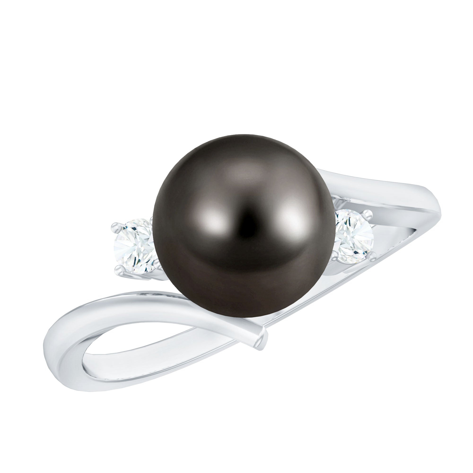 Natural Tahitian Black Pearl Diamond Vintage Engagement Ring