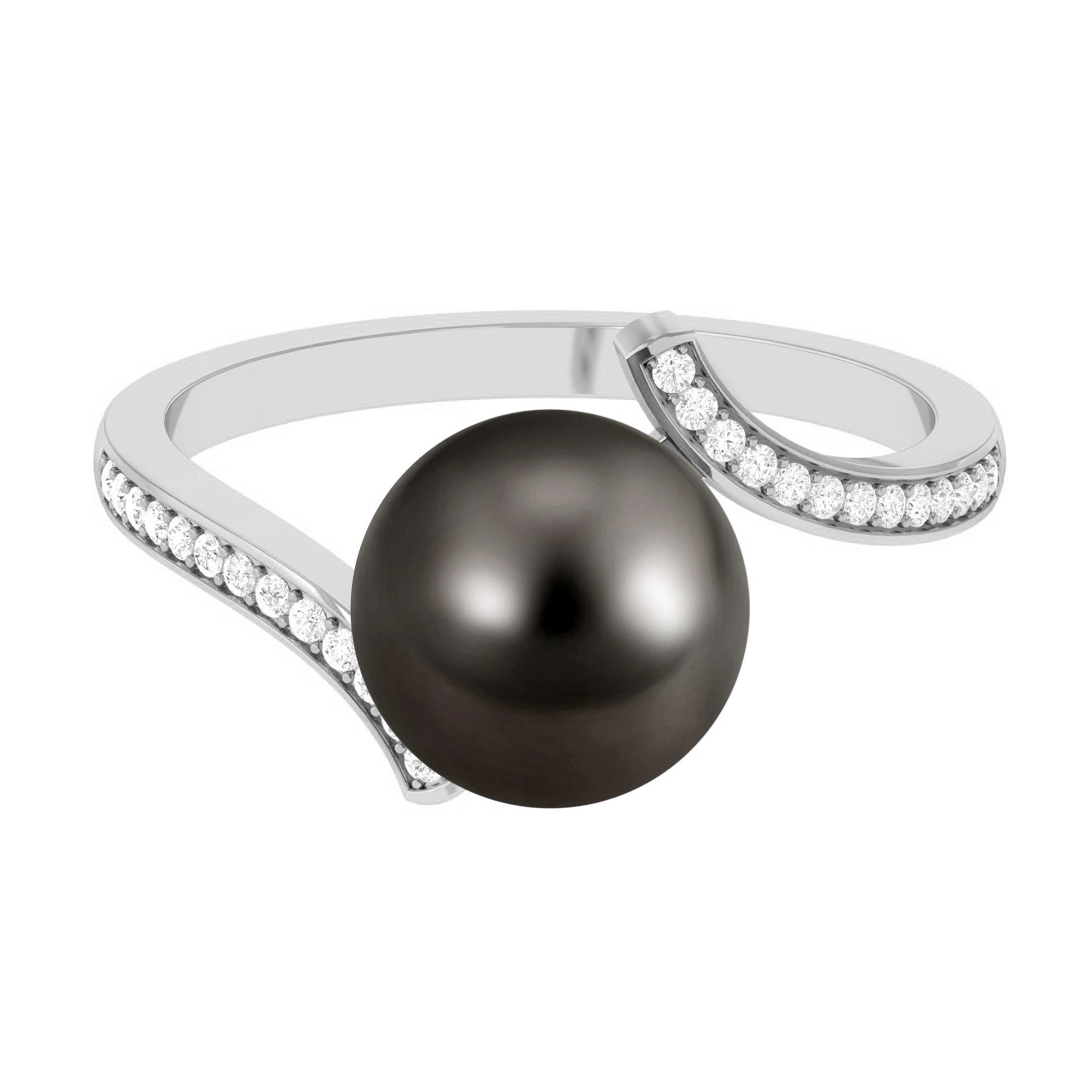 Rosec Jewels-Tahitian Pearl Bypass Engagement Ring with Diamond