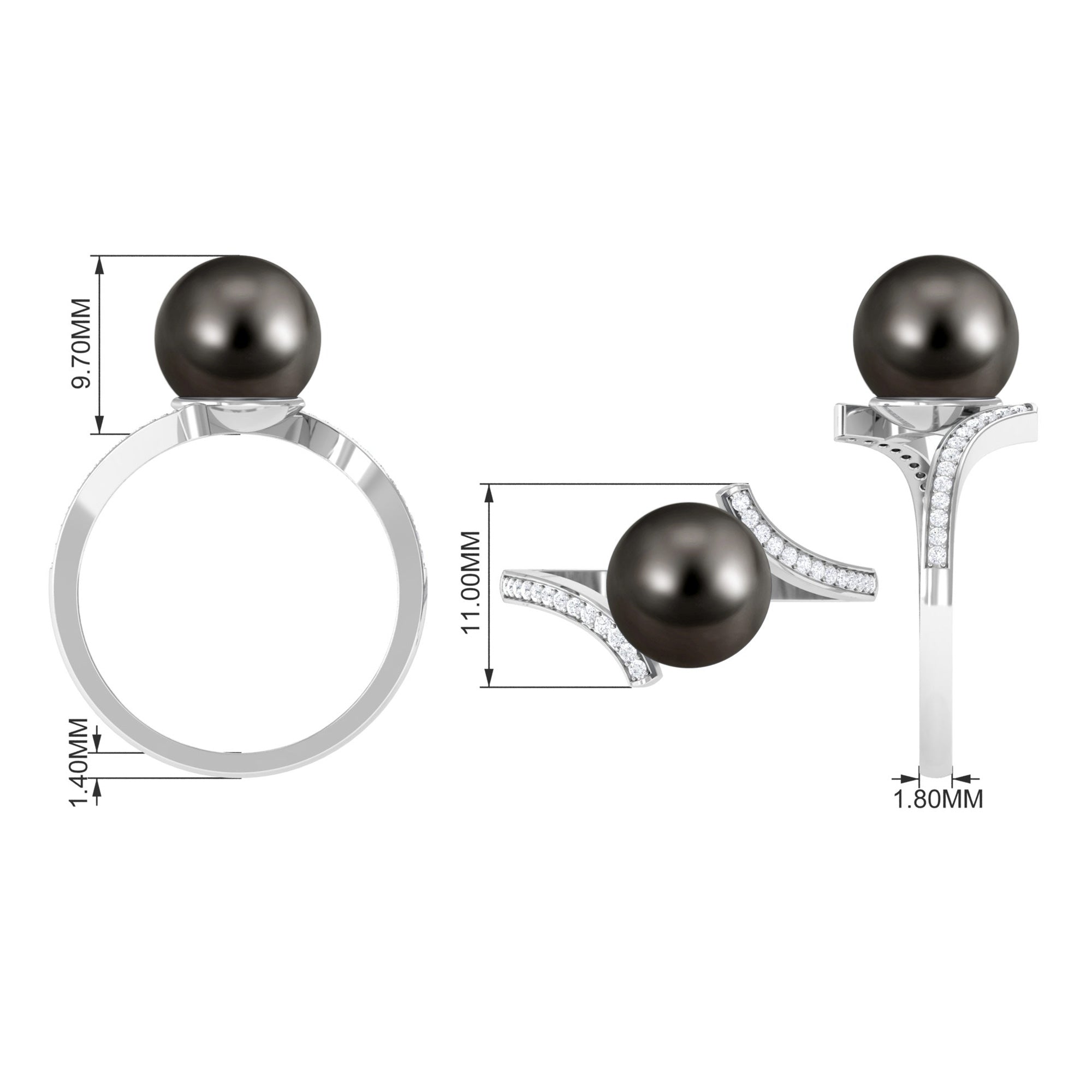 Rosec Jewels-Tahitian Pearl Bypass Engagement Ring with Diamond
