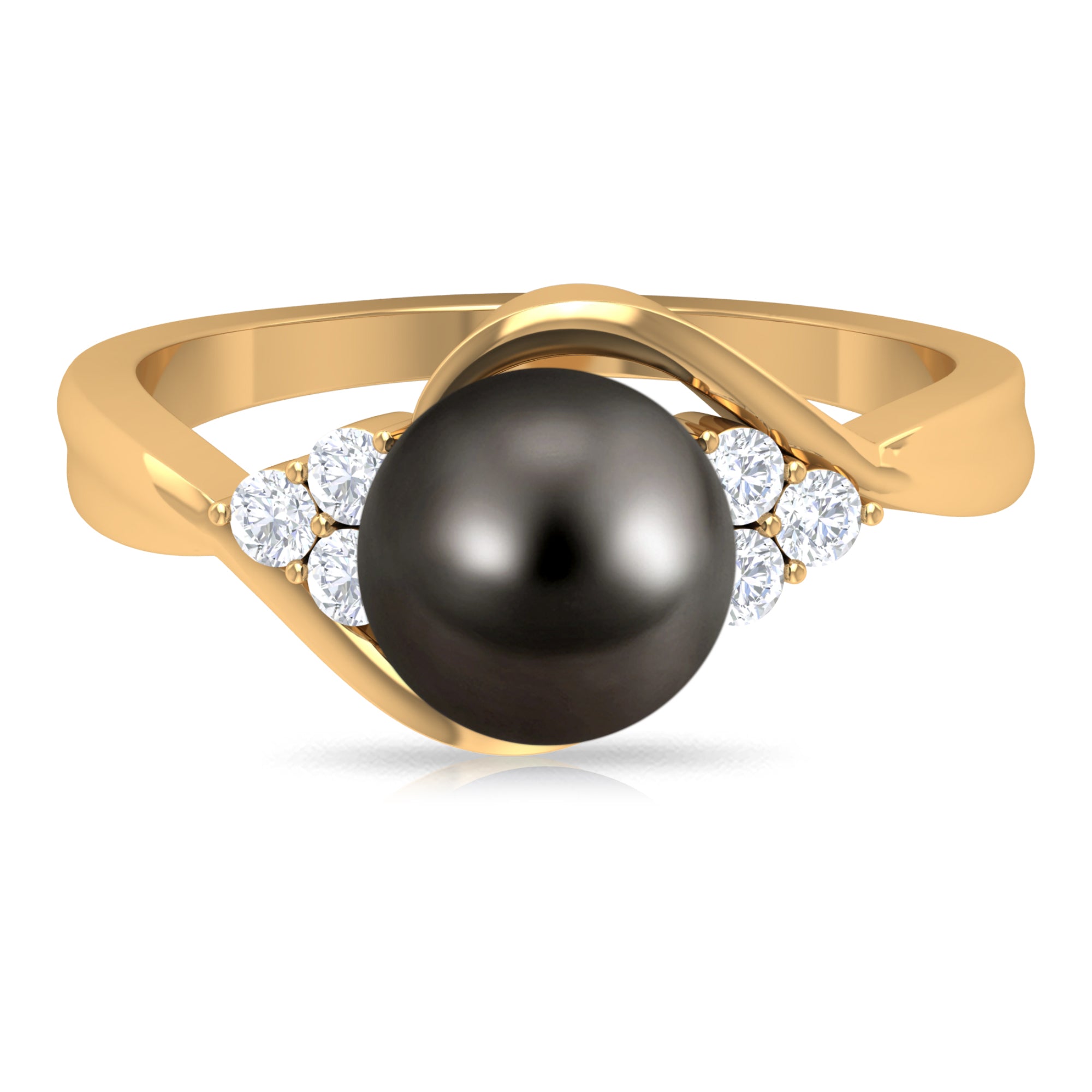 Bypass Tahitian Pearl Engagement Ring with Diamond Trio AAA - Rosec Jewels