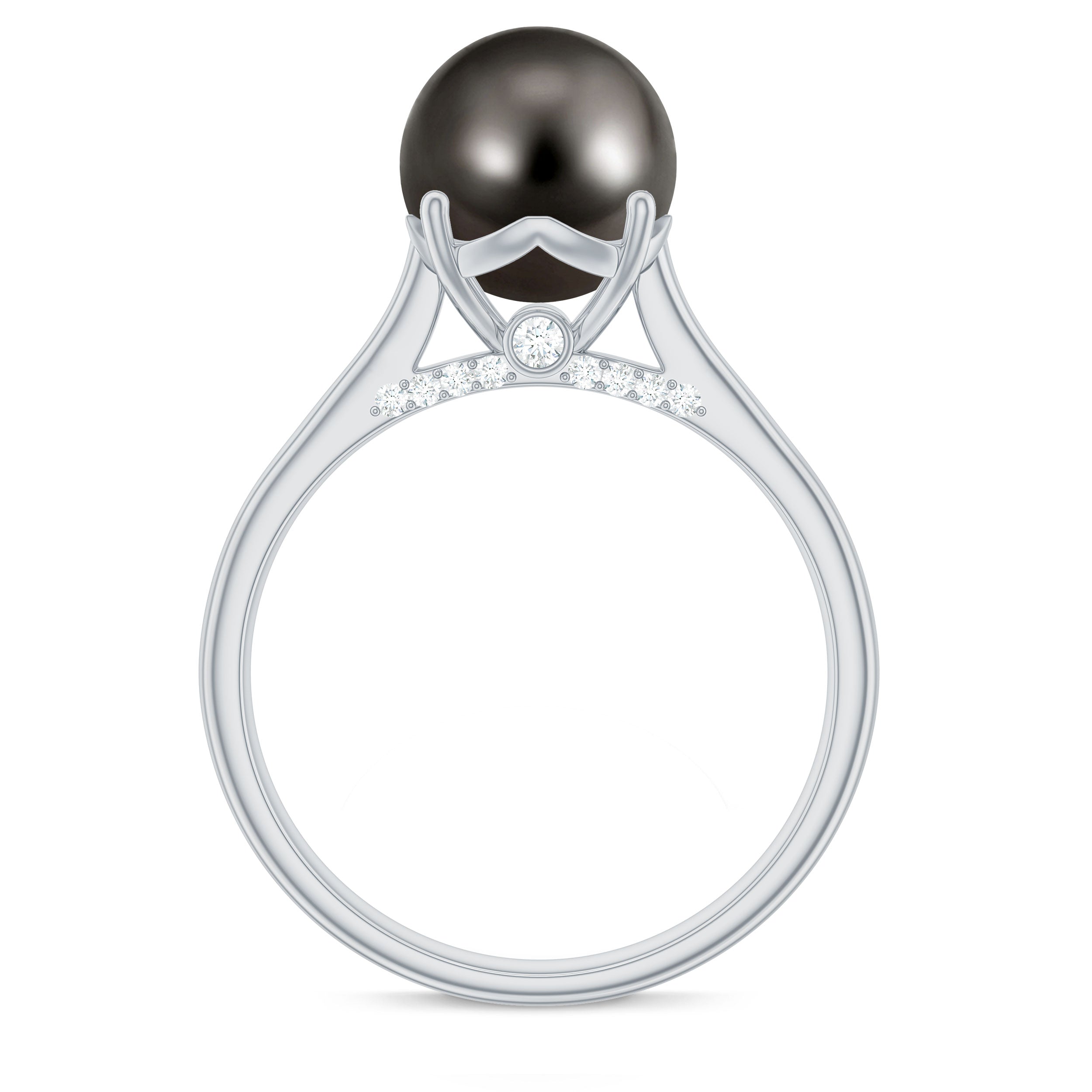 7.75 CT Classic Tahitian Pearl Solitaire Ring with Surprise Diamond AAA - Rosec Jewels