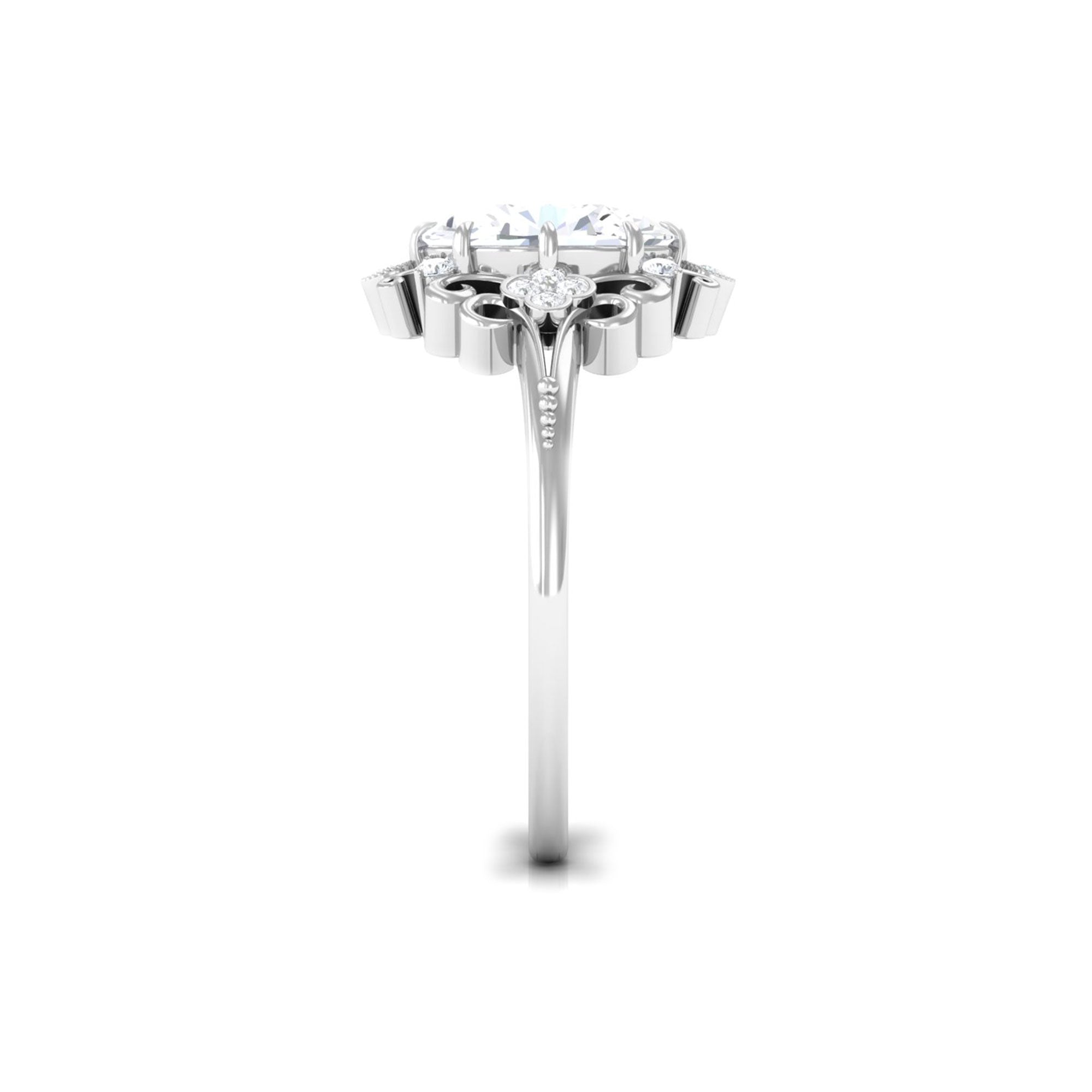 7X9mm Oval Cut Certified Moissanite Vintage Statement Ring D-VS1 - Rosec Jewels