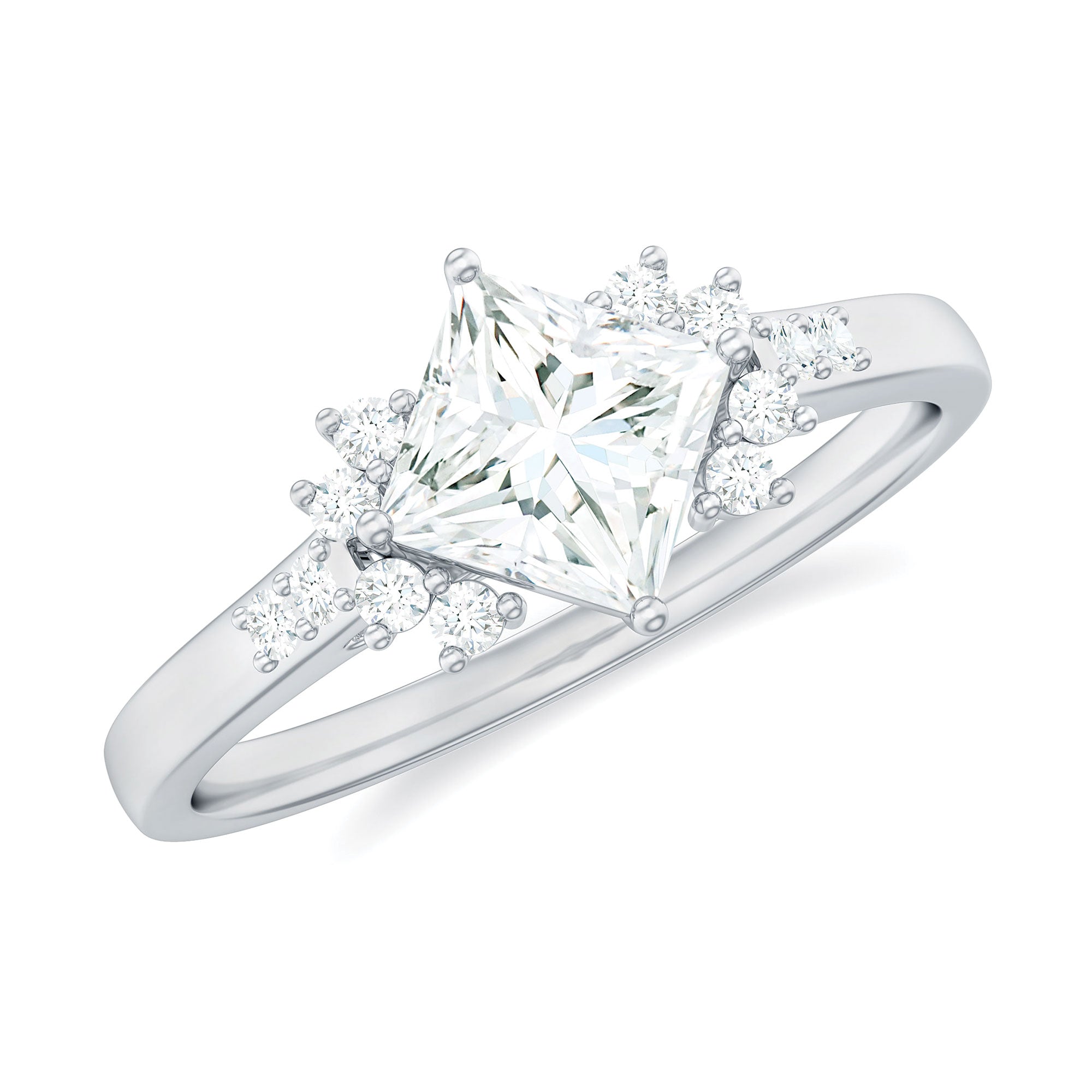 Certified Moissanite Princess Cut Engagement Ring in Prong Setting D-VS1 - Rosec Jewels