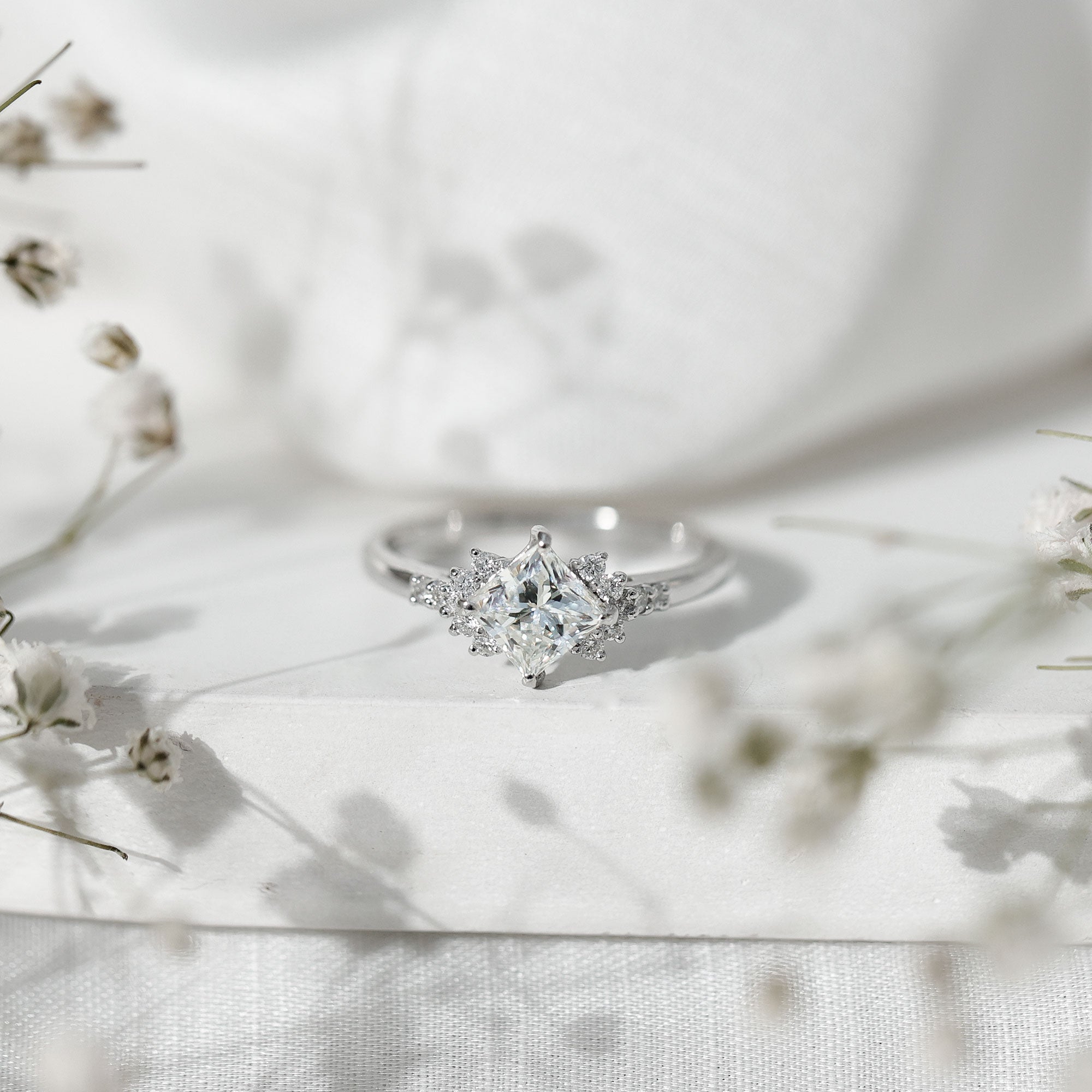 Certified Moissanite Princess Cut Engagement Ring in Prong Setting D-VS1 - Rosec Jewels