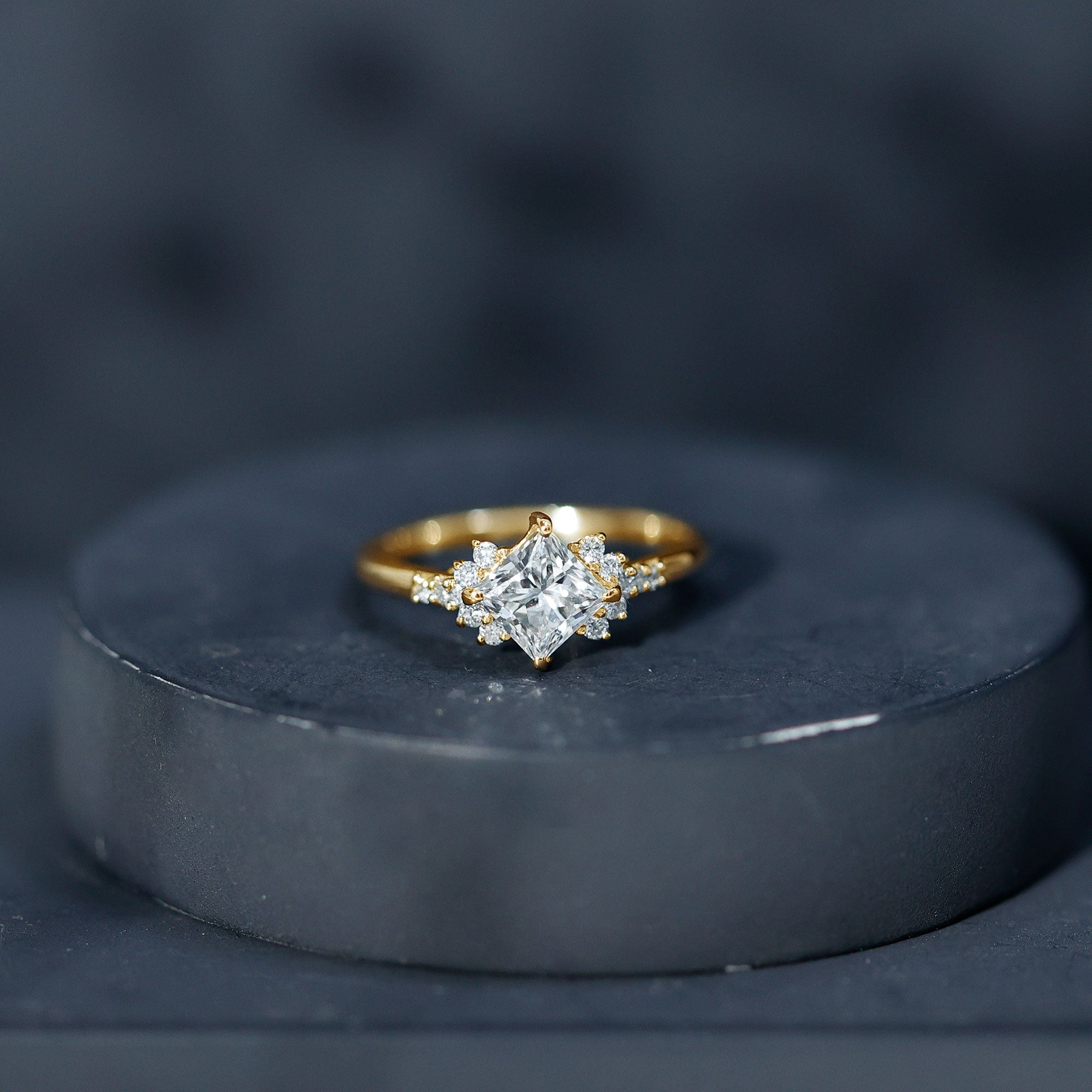 Certified Moissanite Princess Cut Engagement Ring in Prong Setting D-VS1 - Rosec Jewels