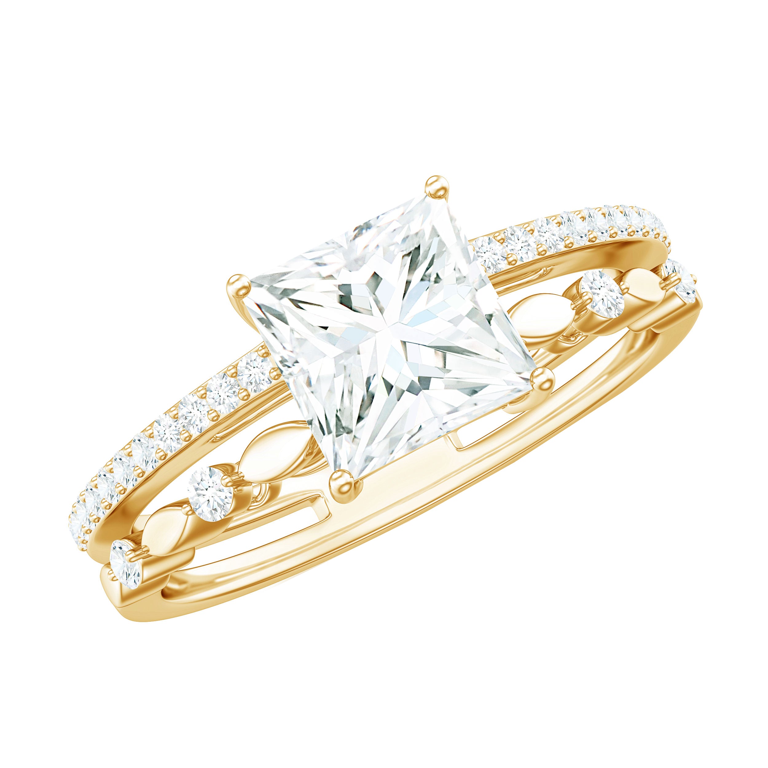 Rosec Jewels-Moissanite Square Cut Engagement Ring With Certificate