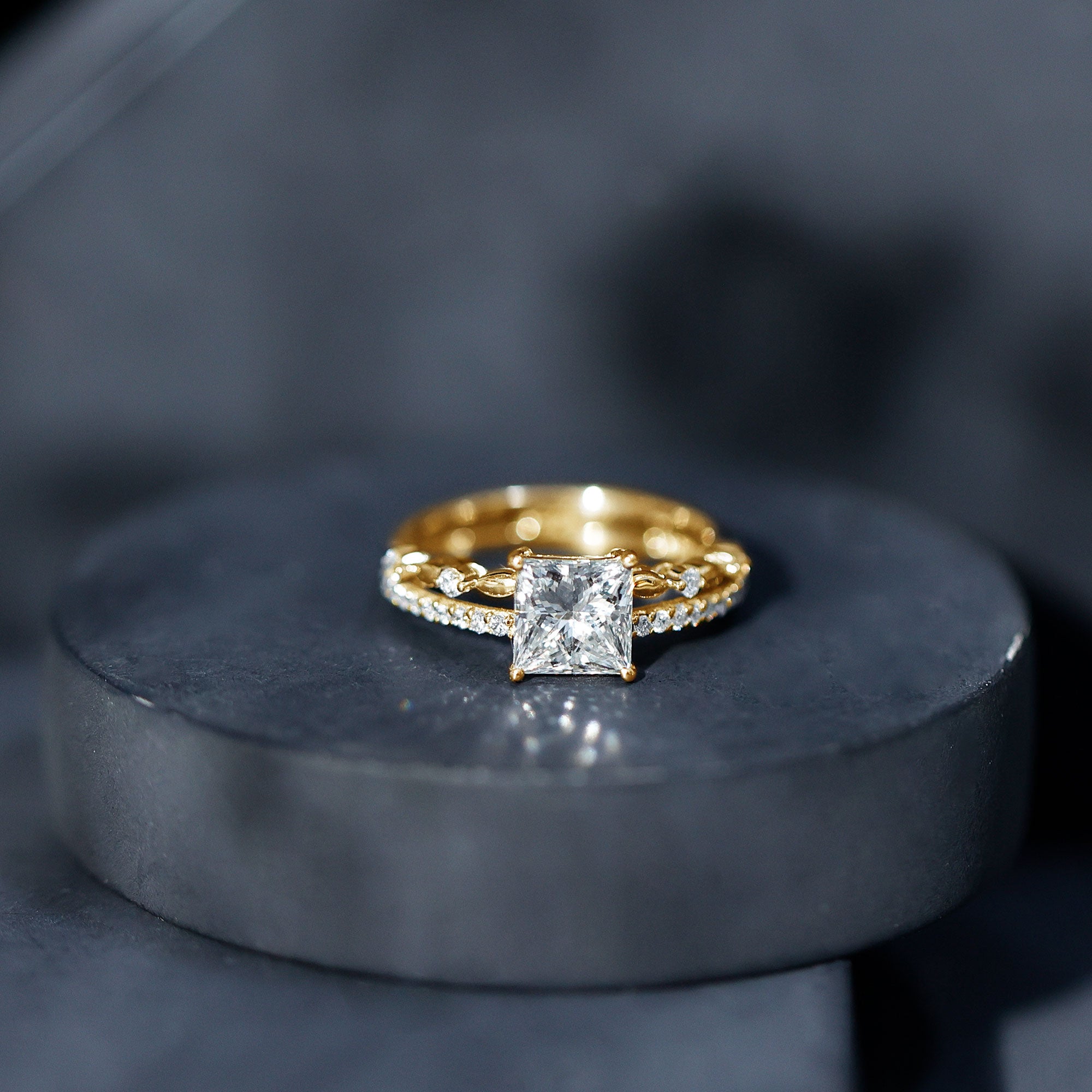 Rosec Jewels-Moissanite Square Cut Engagement Ring With Certificate