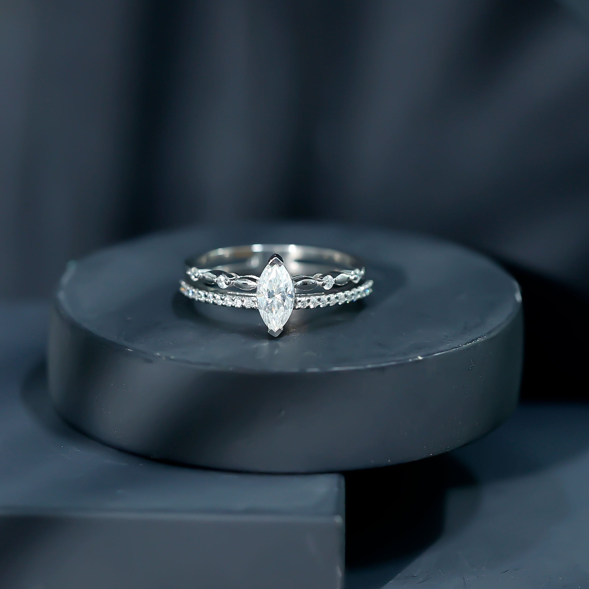 Certified Brilliant Cut Moissanite Marquise Cut Engagement Ring D-VS1 - Rosec Jewels