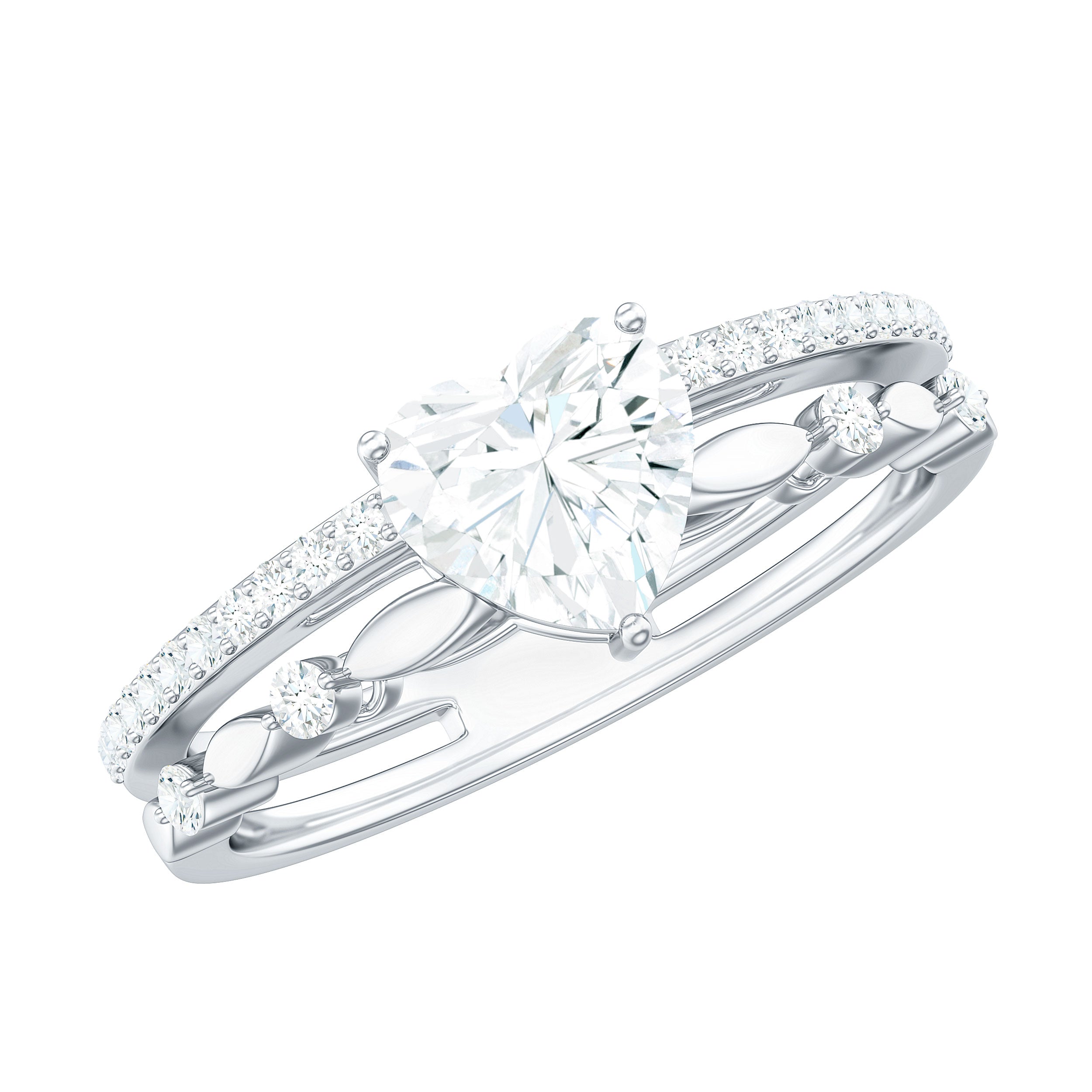 7 mm Heart Moissanite Solitaire Double Band Ring Set