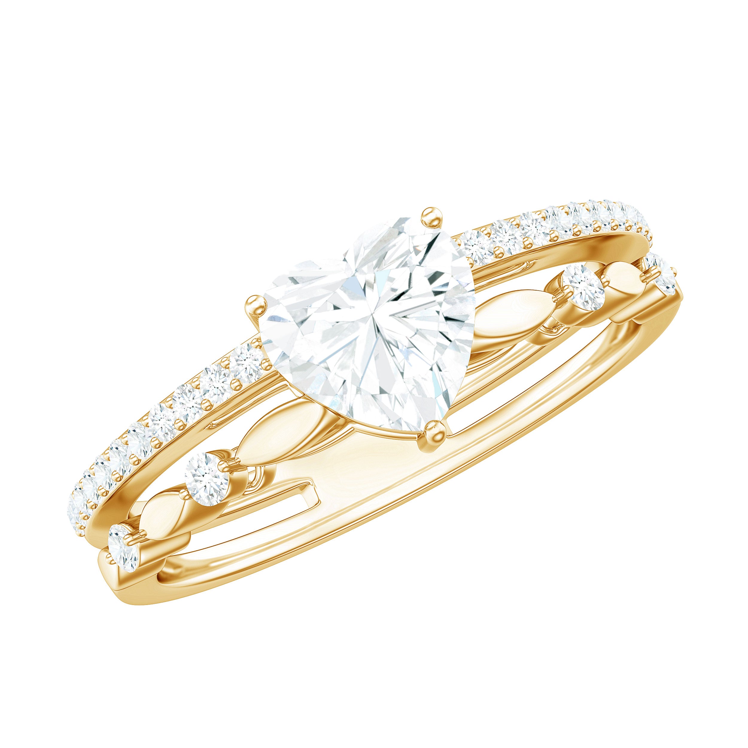 7 mm Heart Moissanite Solitaire Double Band Ring Set D-VS1 - Rosec Jewels