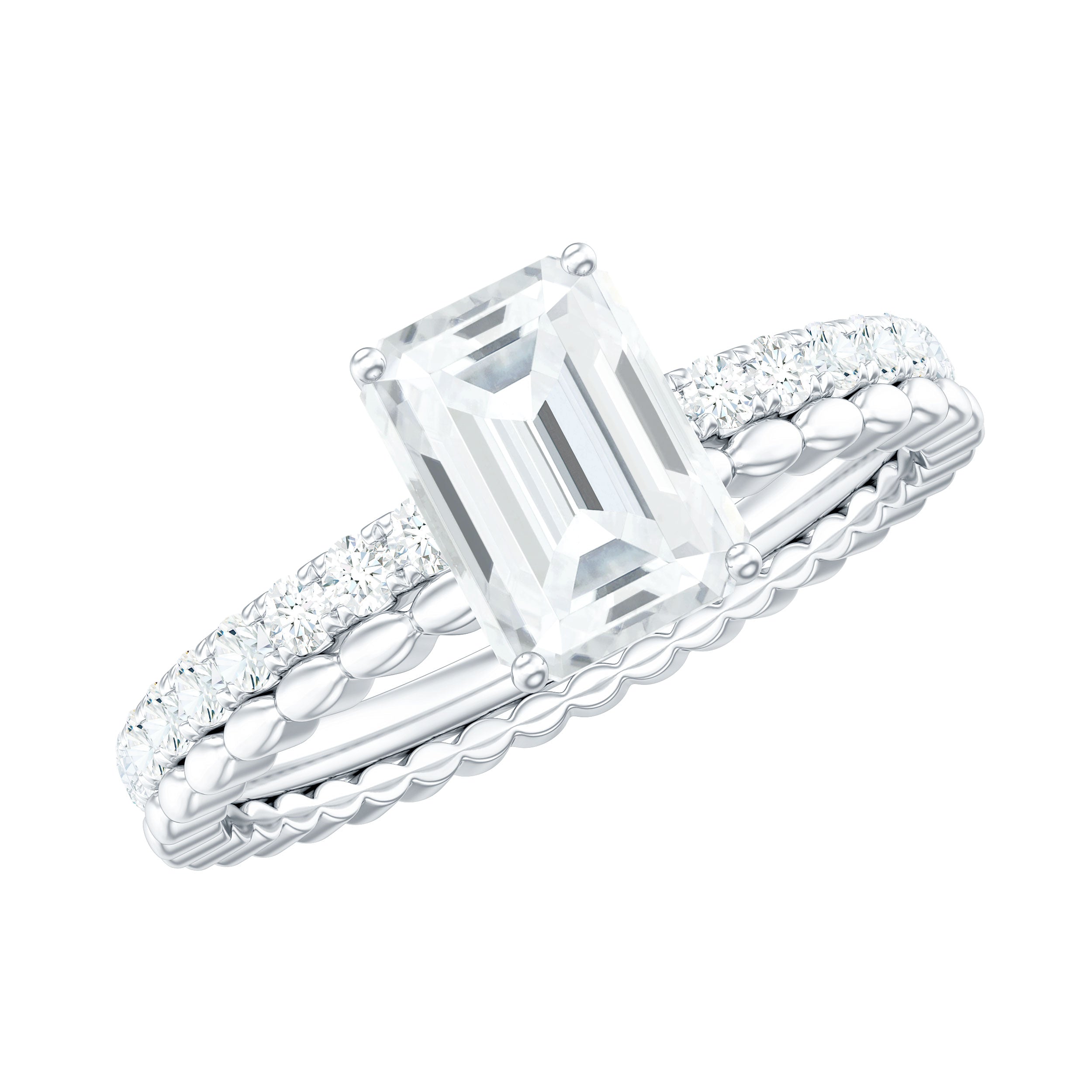 Certified 6X8mm Emerald Cut Moissanite Solitaire Engagement Ring D-VS1 - Rosec Jewels
