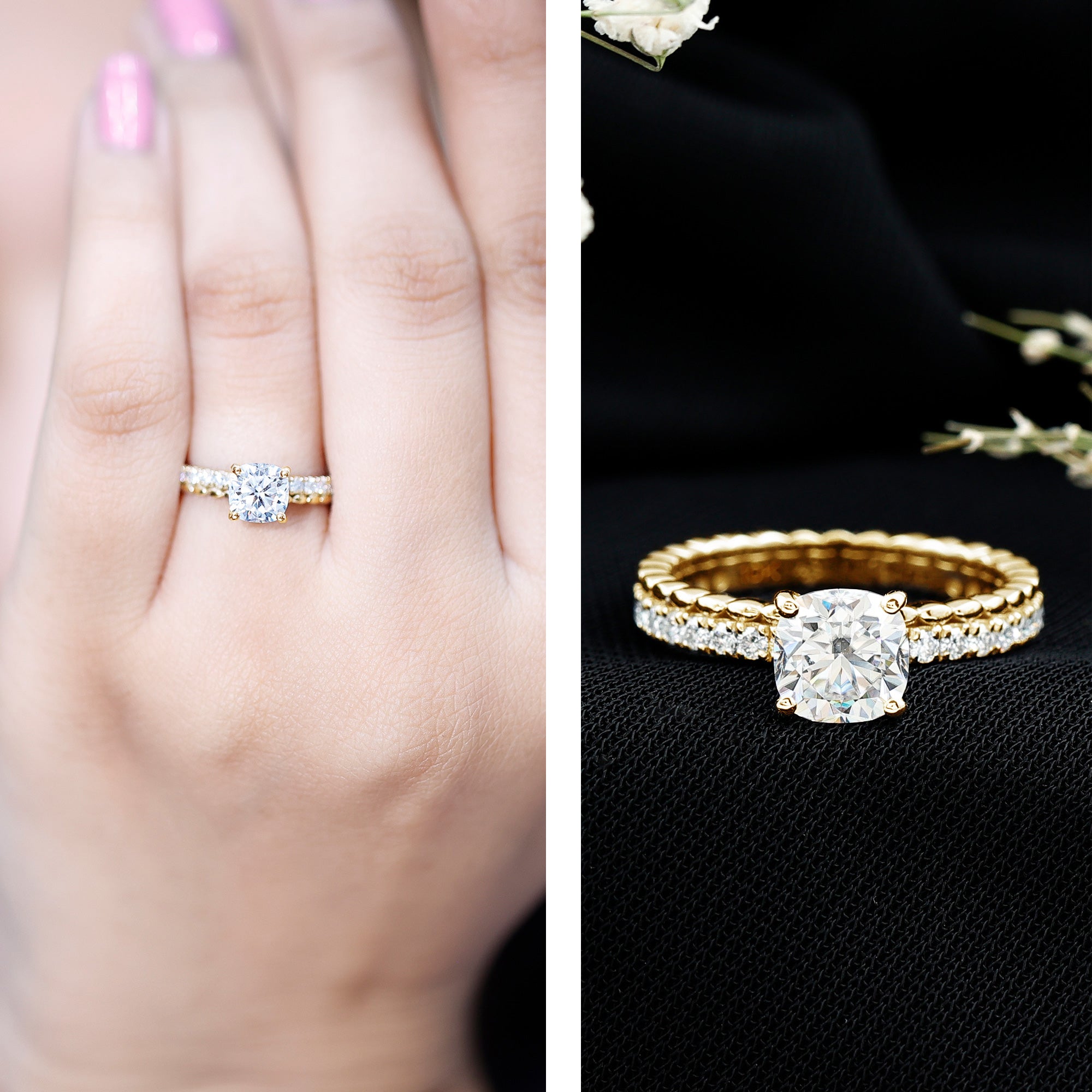 6mm Certified Cushion Cut Moissanite Solitaire Engagement Ring D-VS1 - Rosec Jewels