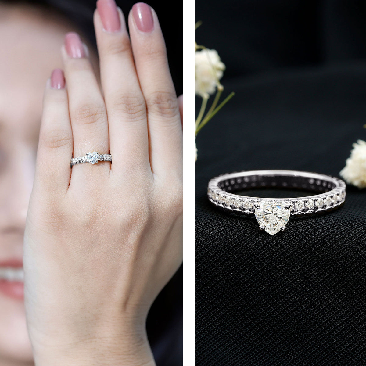 Heart Shape Moissanite Designer Engagement Ring for Women D-VS1 - Rosec Jewels