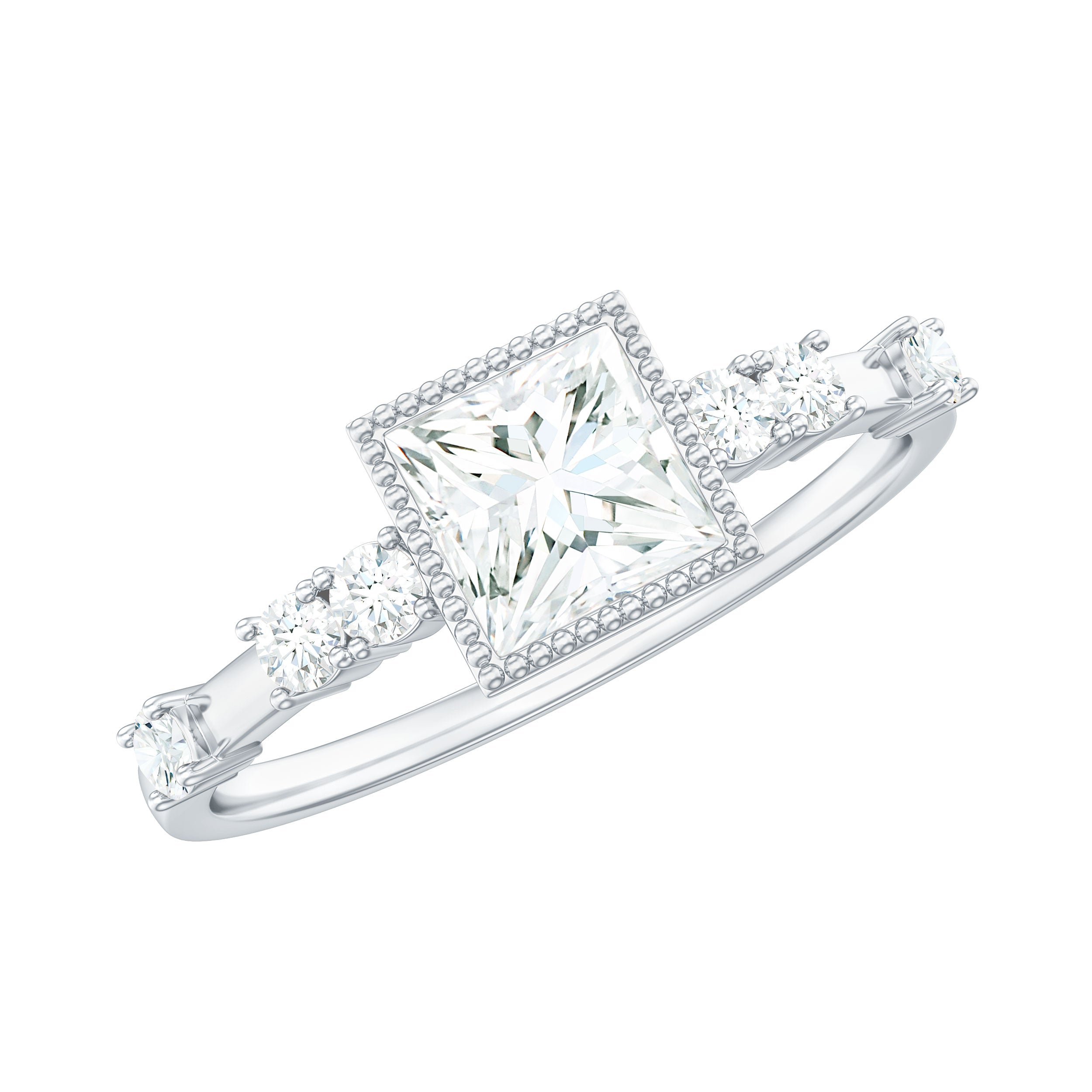 Square Moissanite Engagement Ring With Side Stones