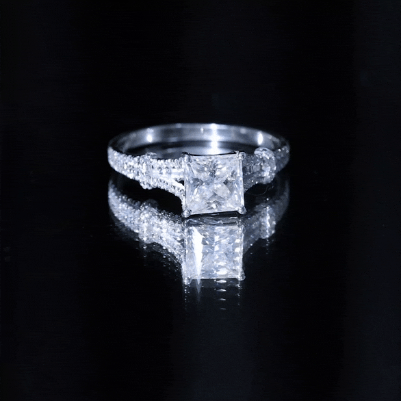 Rosec Jewels-Certified Princess Cut 3 Carat Moissanite Split Shank Engagement Ring in Silver