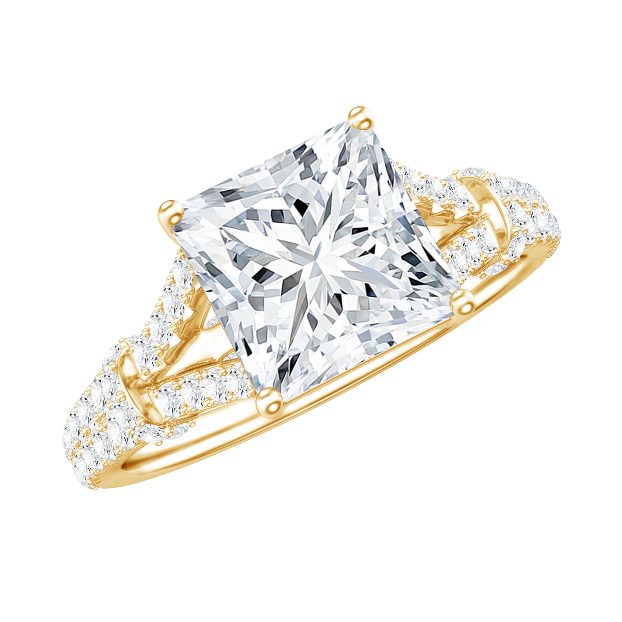 3 Carat Princess Cut Moissanite Solitaire Engagement Ring in Split Shank D-VS1 - Rosec Jewels